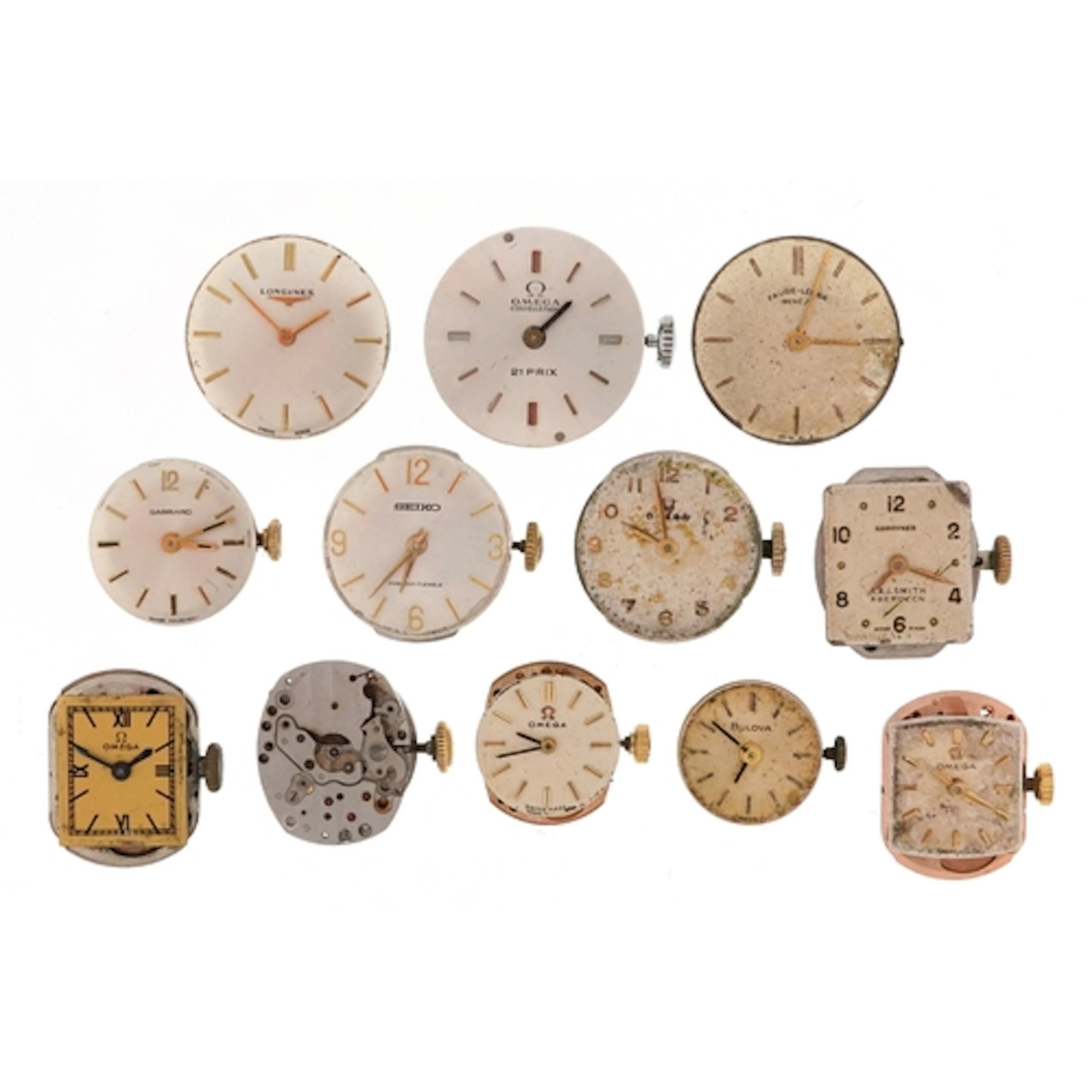 Twelve vintage ladies wristwatch movements including Omega, ...