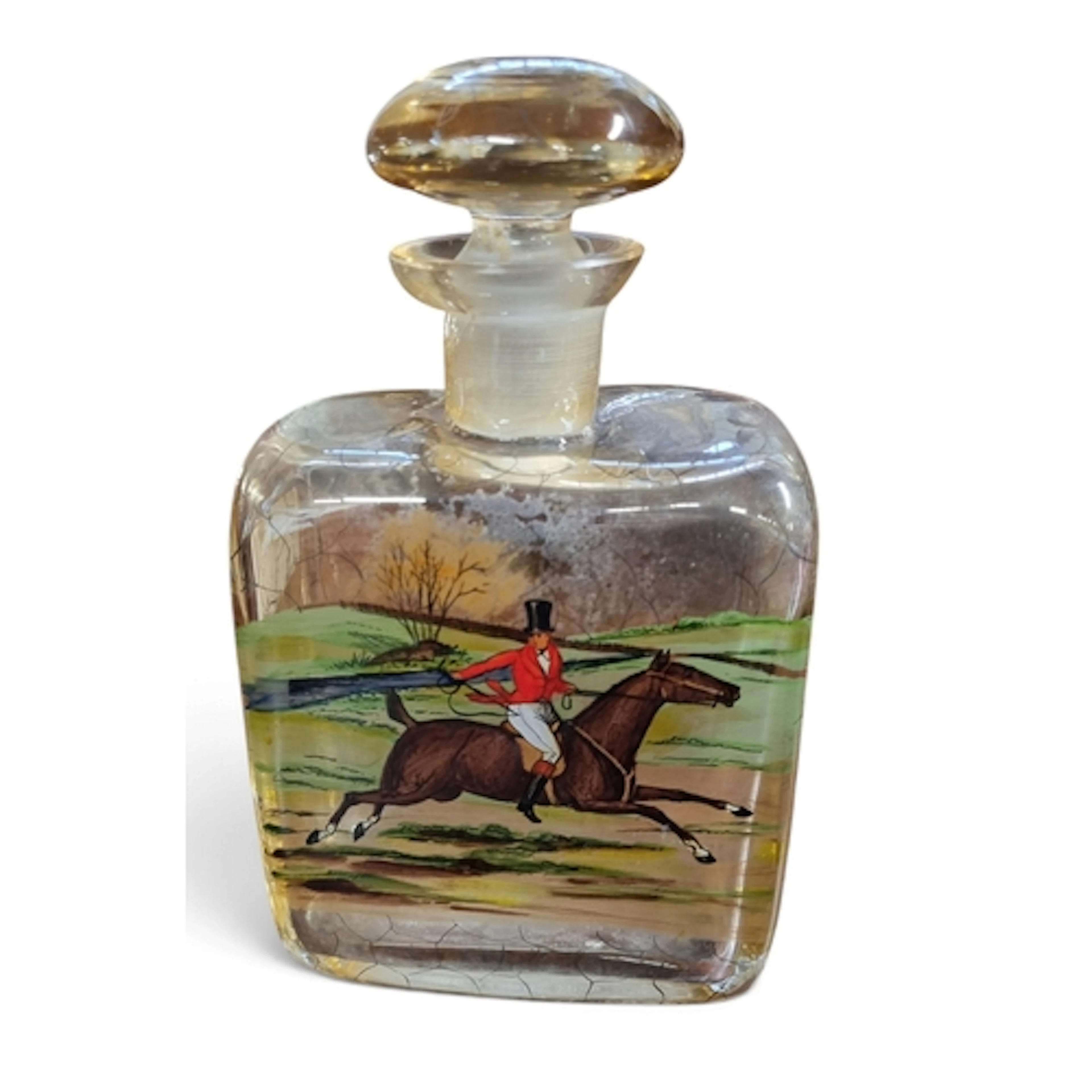 A good 19th Century Decanter with hand painted hunting decor...