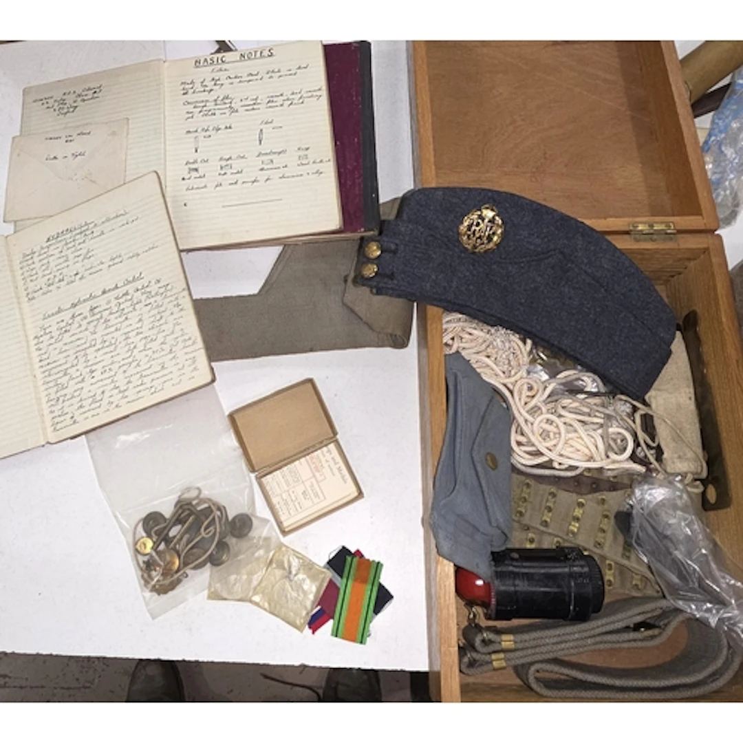 W.F.R Olivant Esq WWII, pair of medals, RAF related caps, ba...