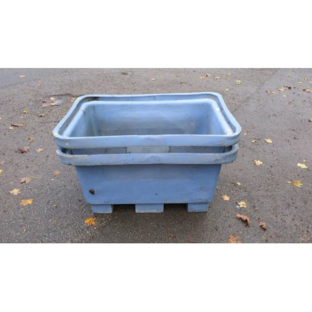 A pair of blue moulded-plastic mortar tubs, nested, with rei...