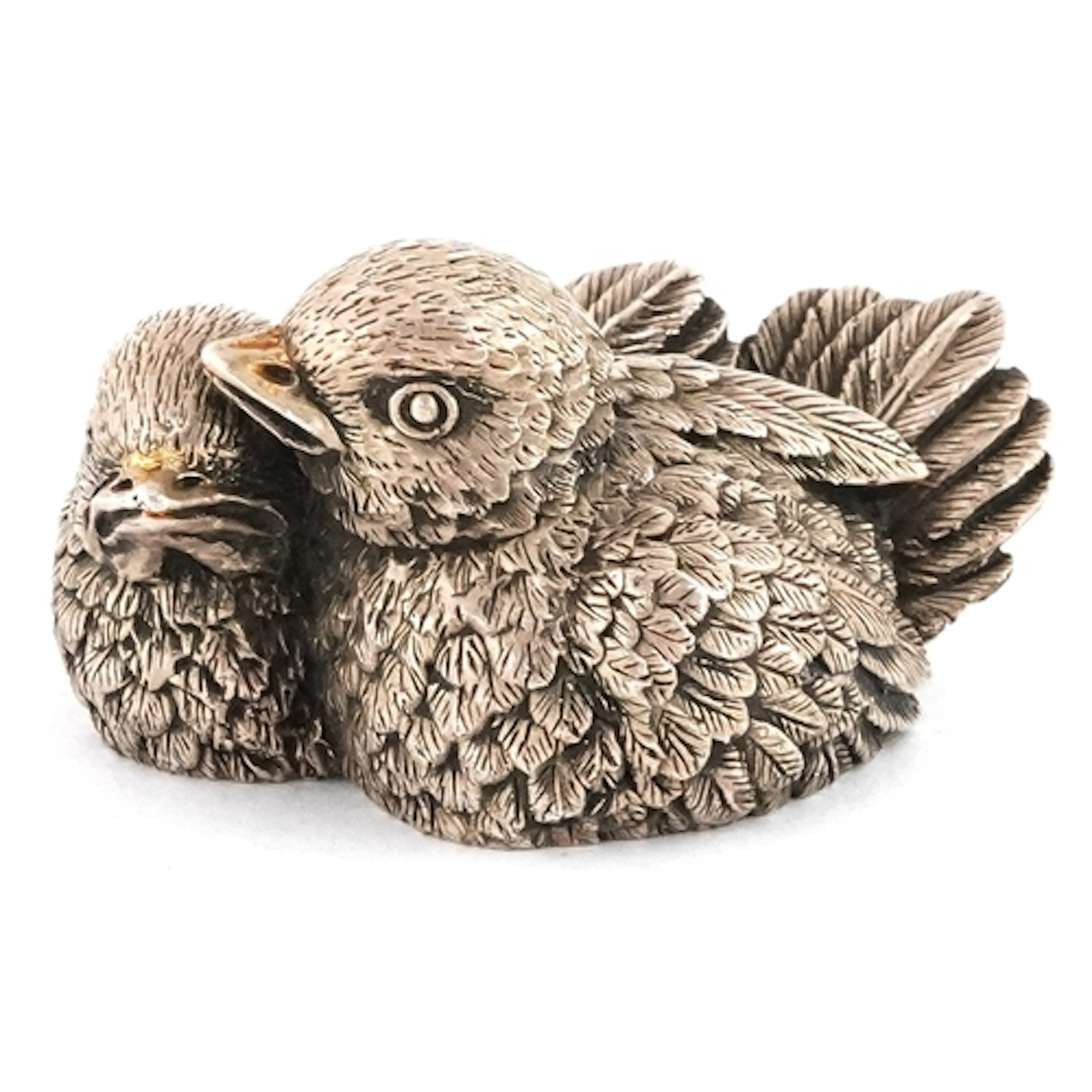 Silver filled study of two birds, London import marks, 4.5cm...