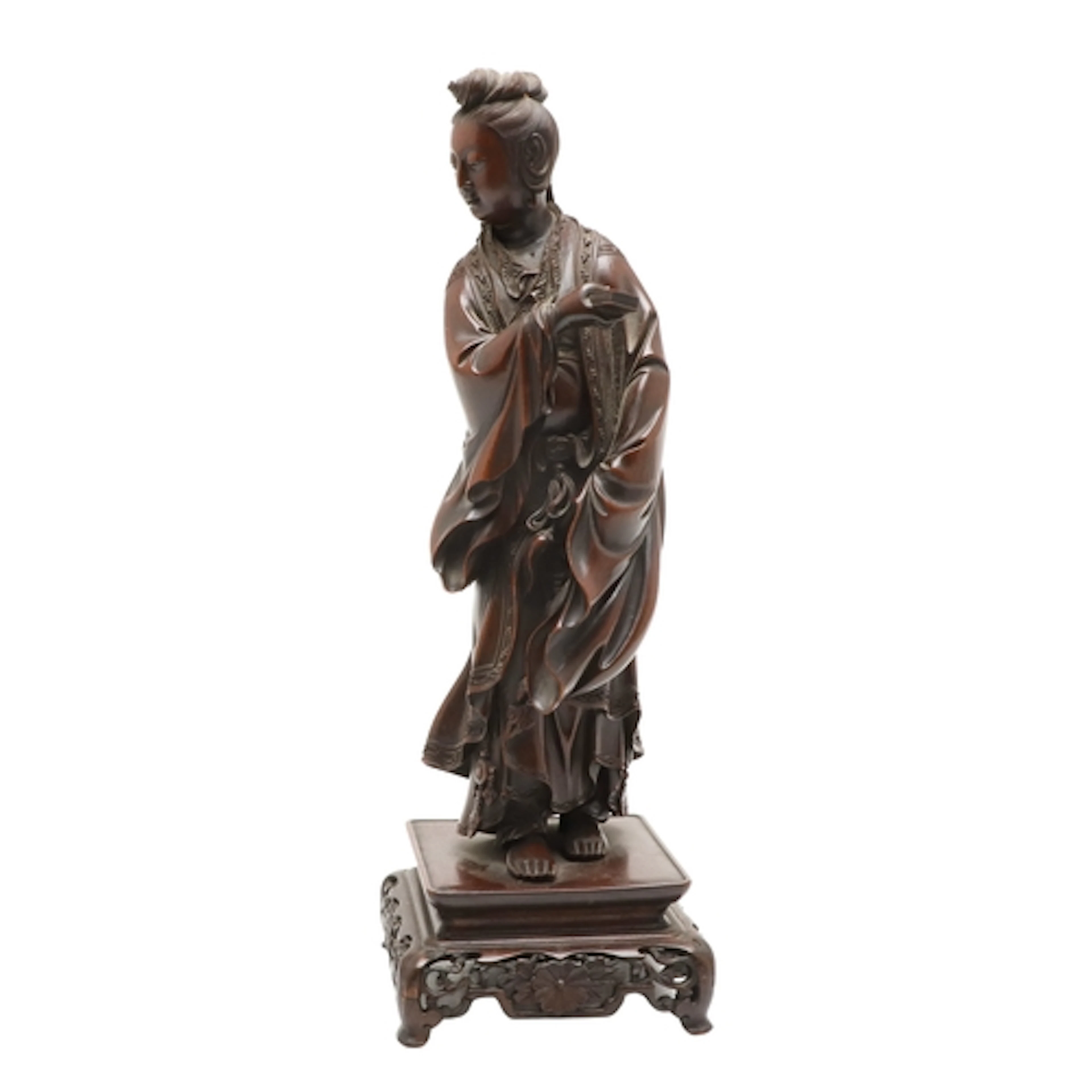 19THC CHINESE CARVED WOODEN FIGURE - SIGNED. Late 19thc and ...