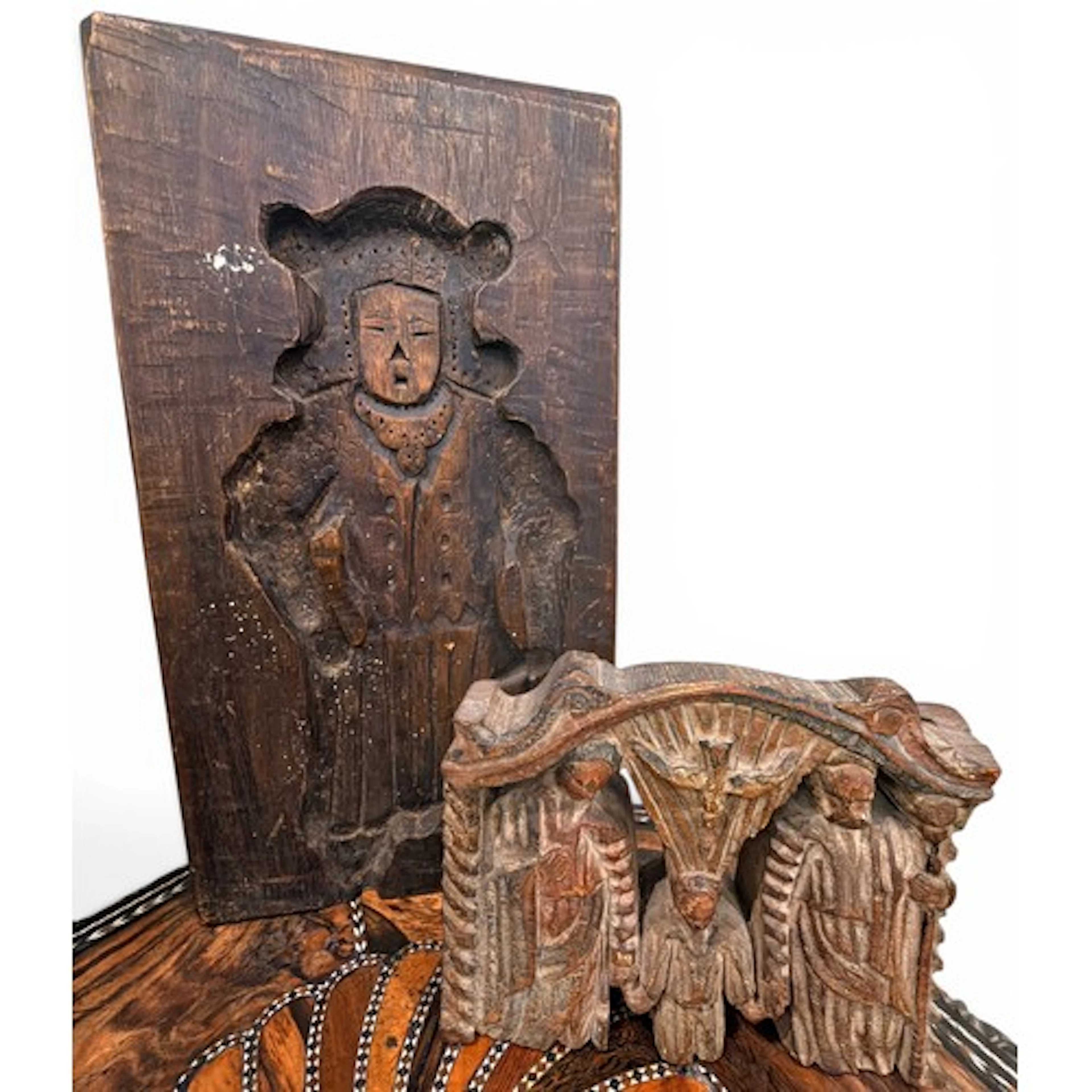 An Italian carved walnut and polychrome painted relief of Th...