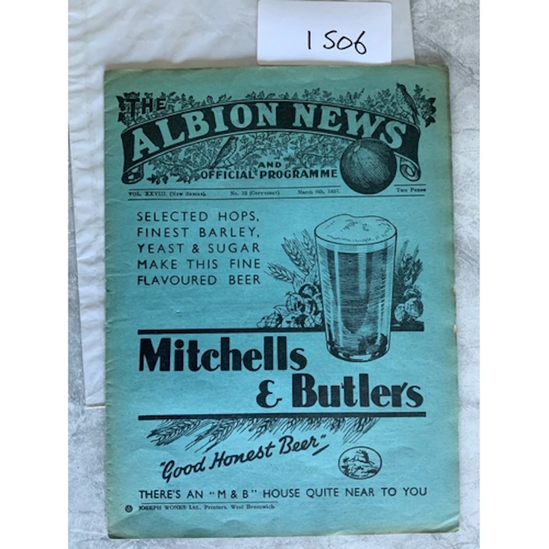1936 - 1937 West Brom v Arsenal FA Cup Football Programme: R...