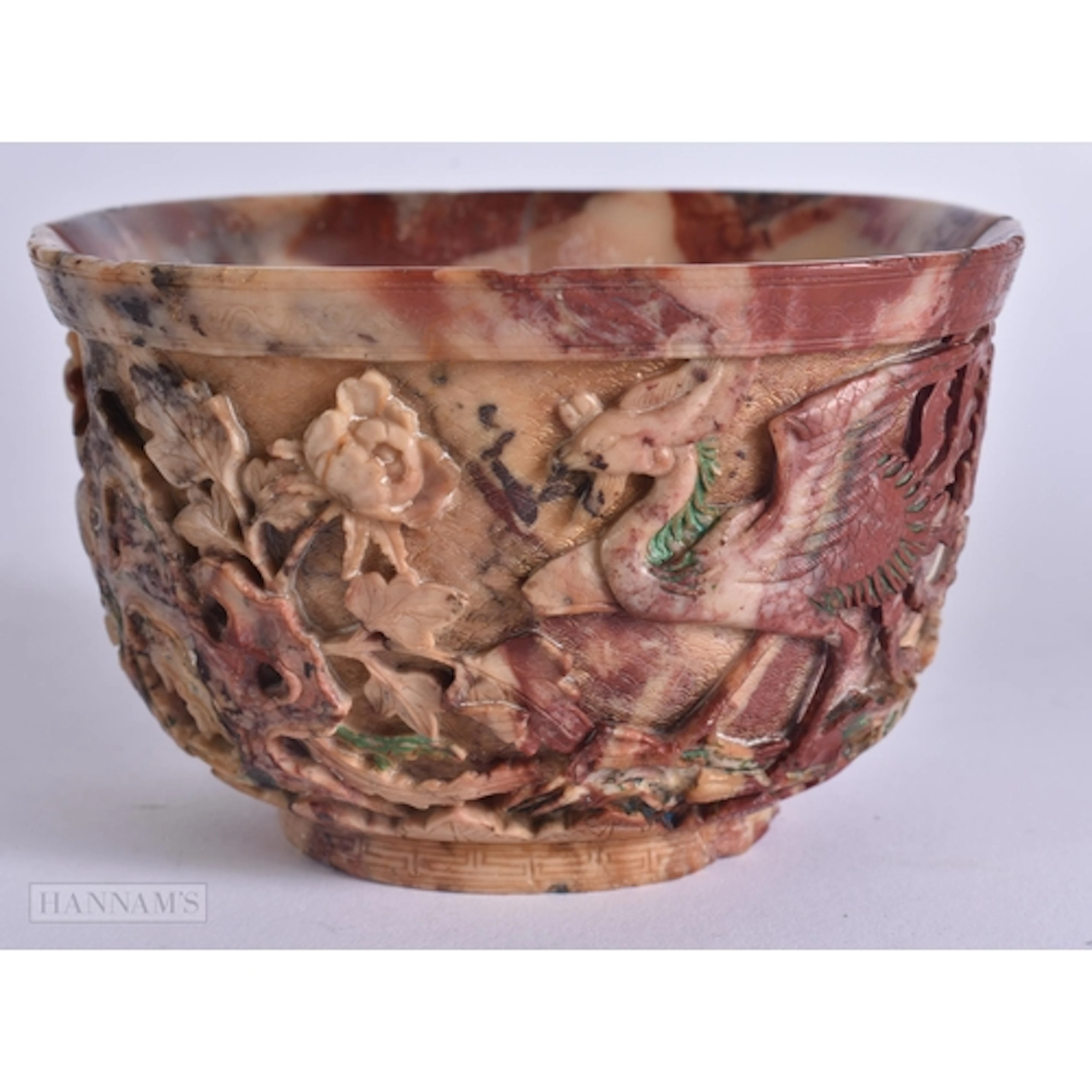 A FINE CHINESE QING DYNASTY CARVED SOAPSTONE LIBATION CUP be...