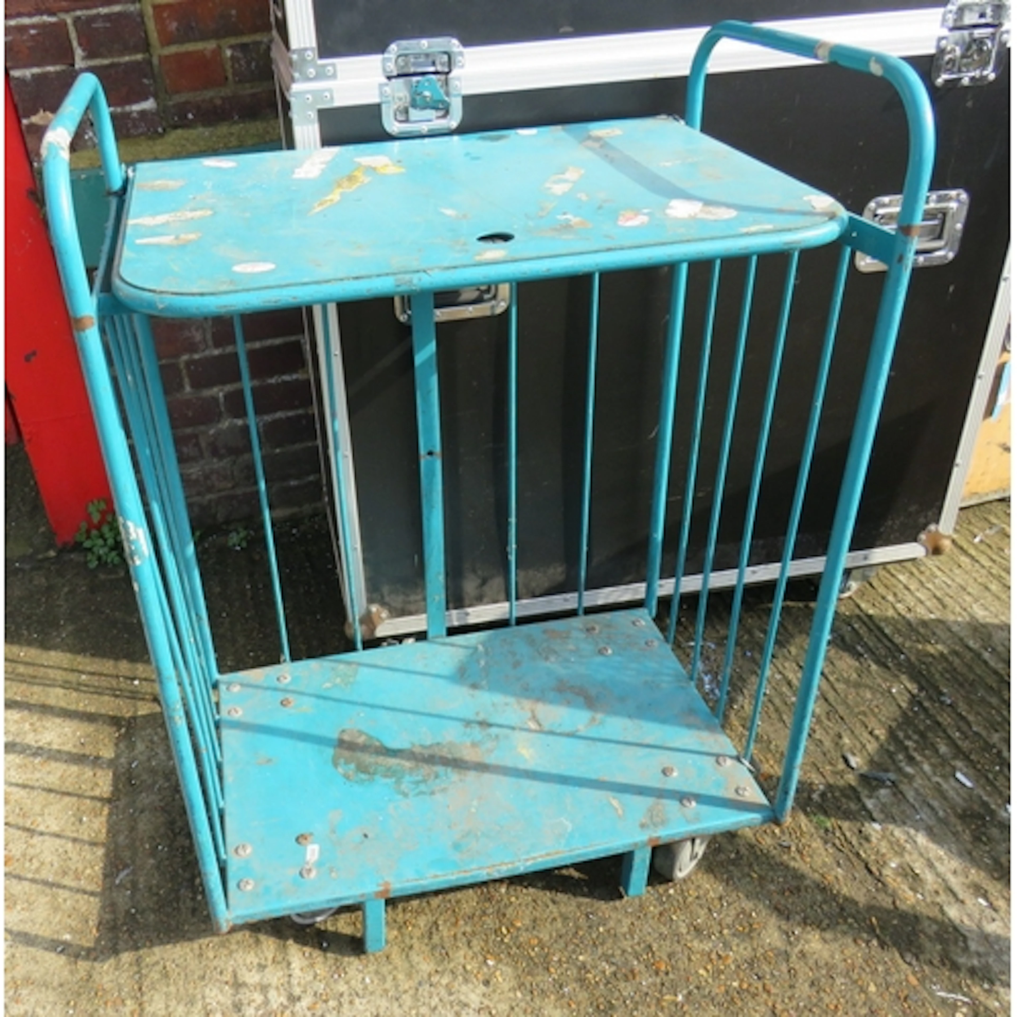 Large Double Shelved Metal Overpainted Turquoise Trolley on ...