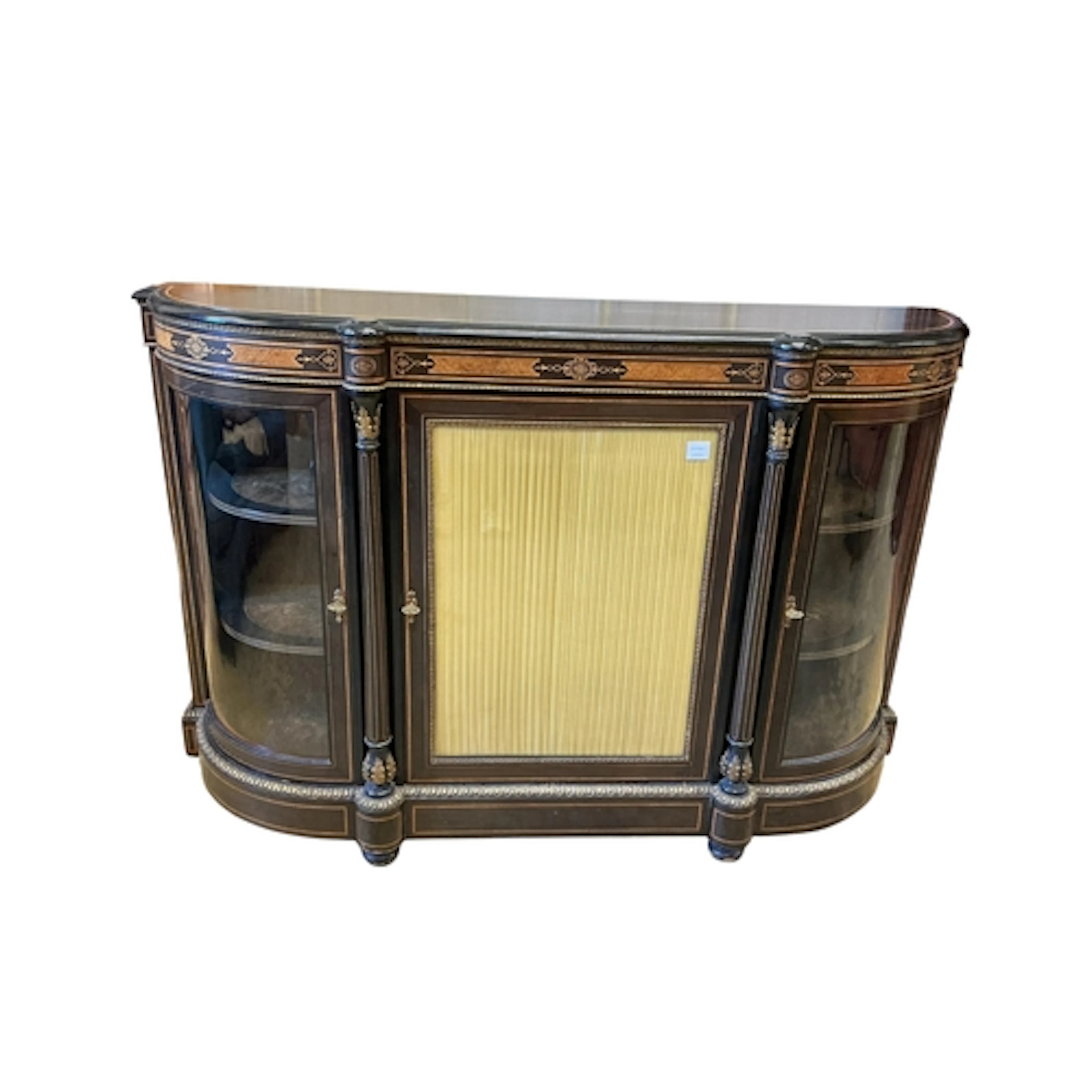 A Victorian ebonised, inlaid and gilt metal mounted credenza...