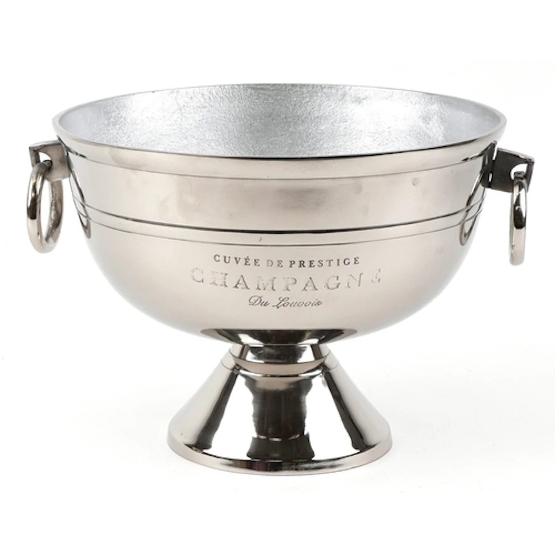 Du Louvois design chromed ice bucket with ring handles, 28cm...