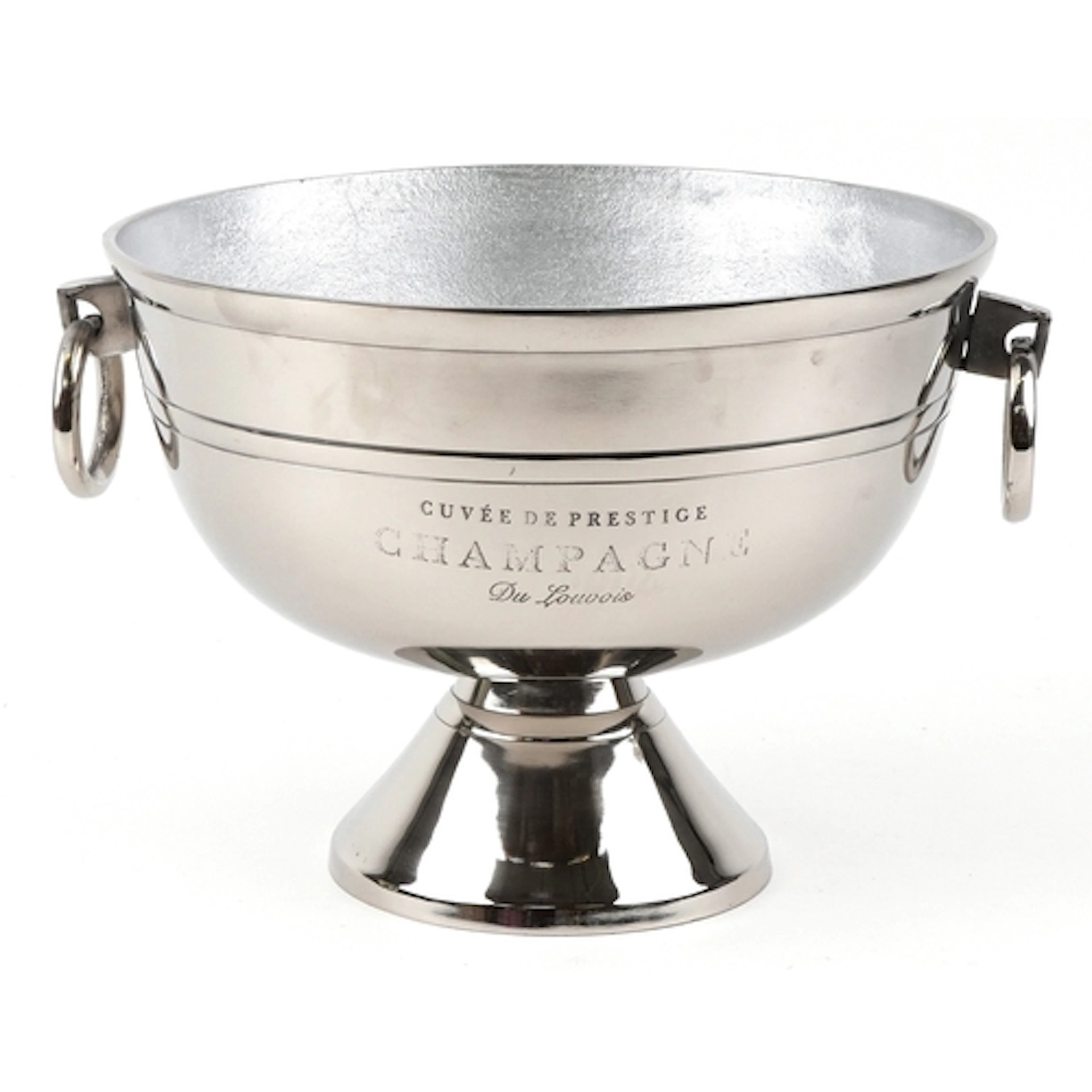Du Louvois design chromed ice bucket with ring handles, 28cm...