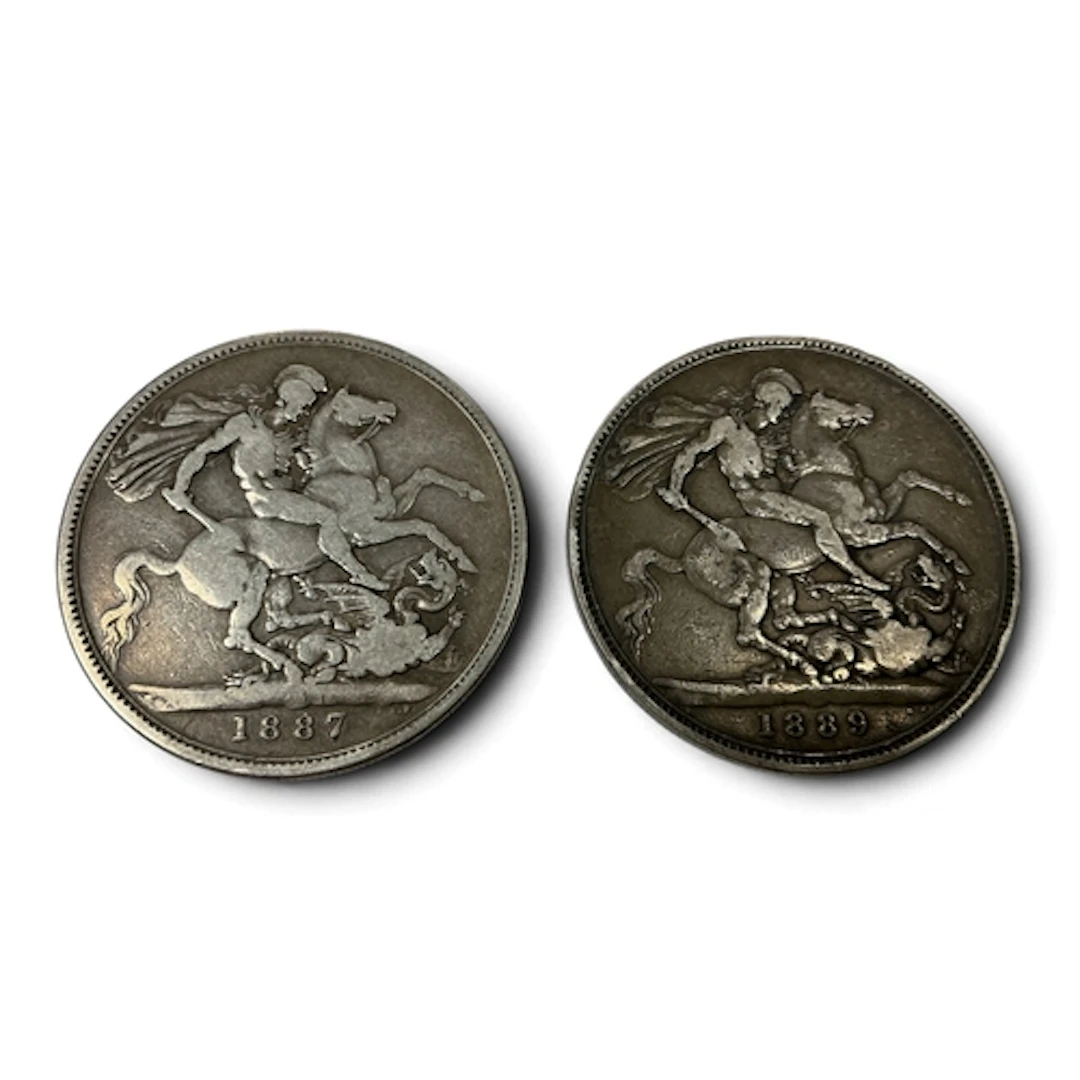 Two Victoria GB Silver Crowns, 1887 and 1889.