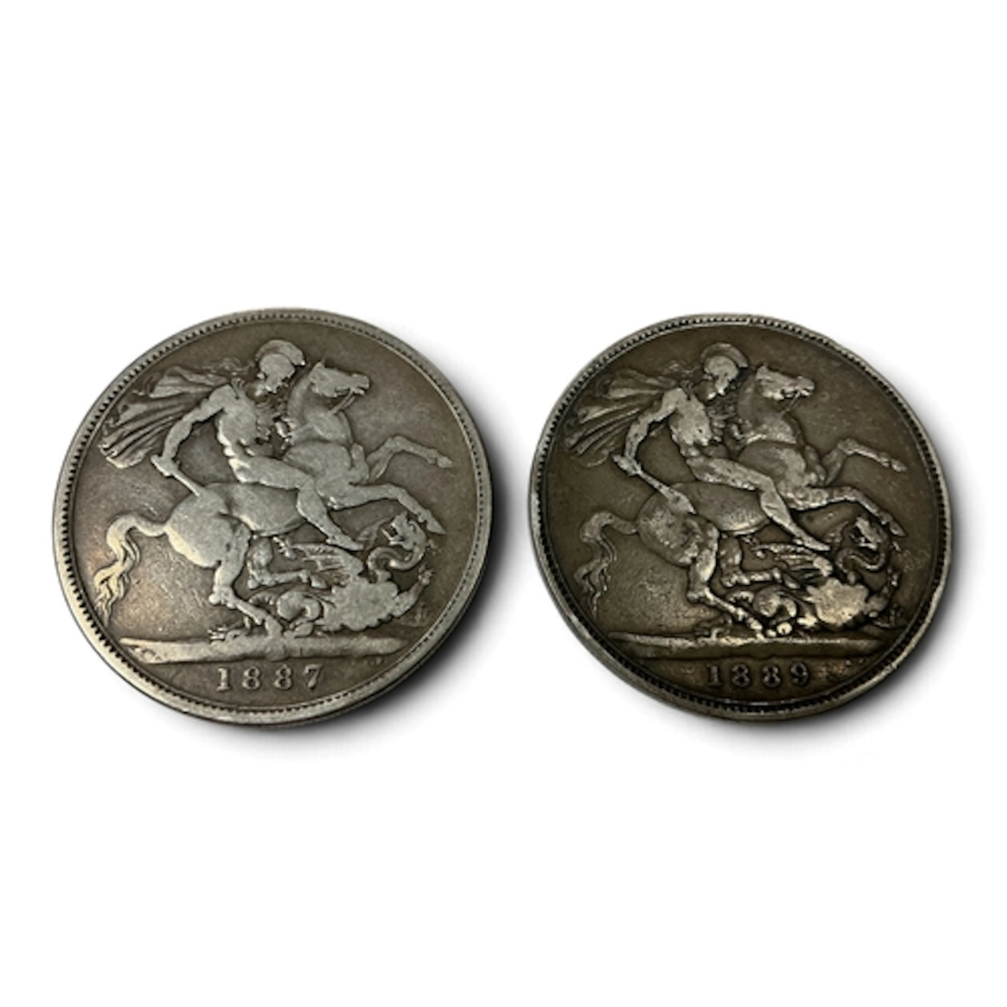 Two Victoria GB Silver Crowns, 1887 and 1889.