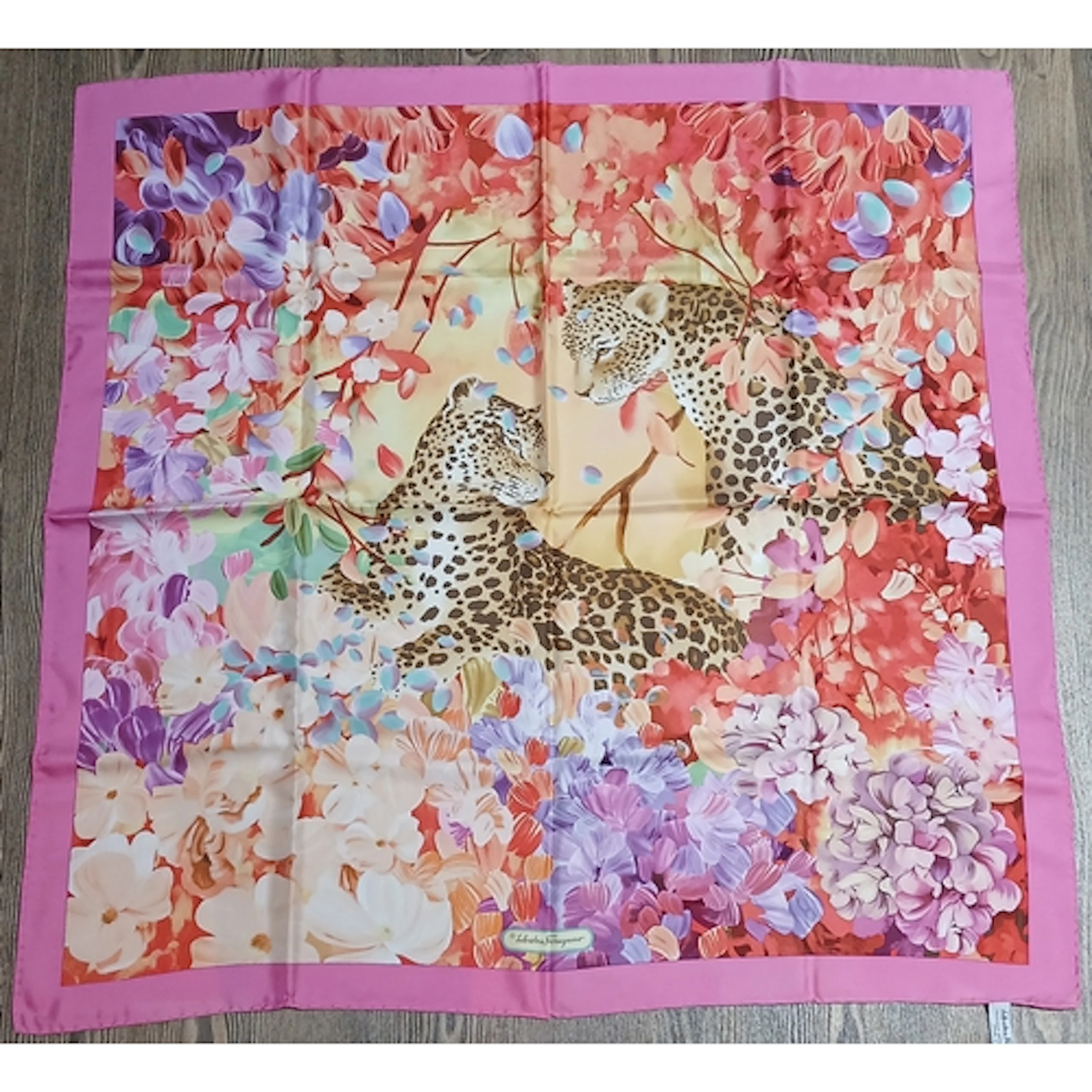 SALVATORE FERRAGMO, Jungle Love, 100% silk scarf, 88cm x 86c...