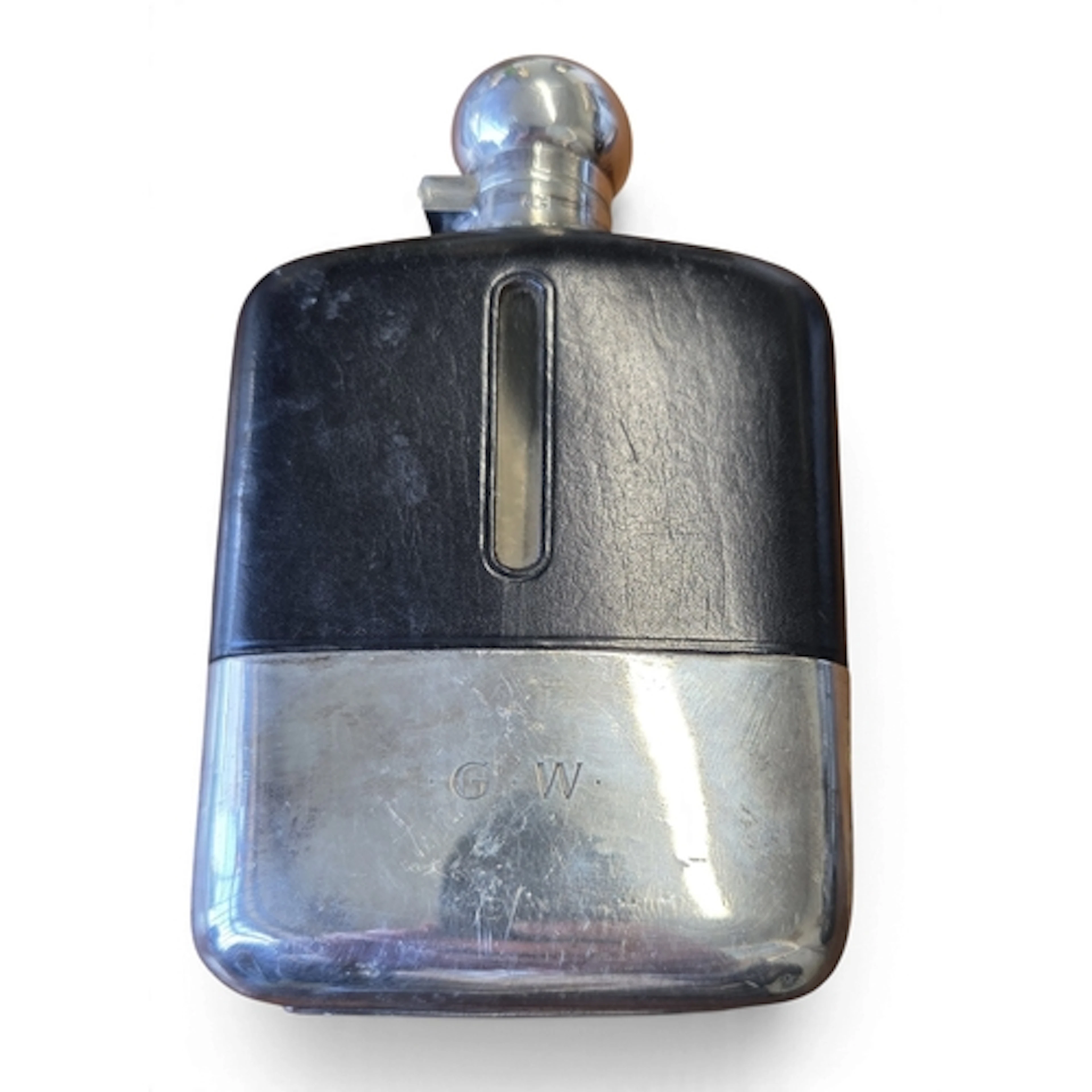 A good early 20th century silver-plated and leather-clad gla...