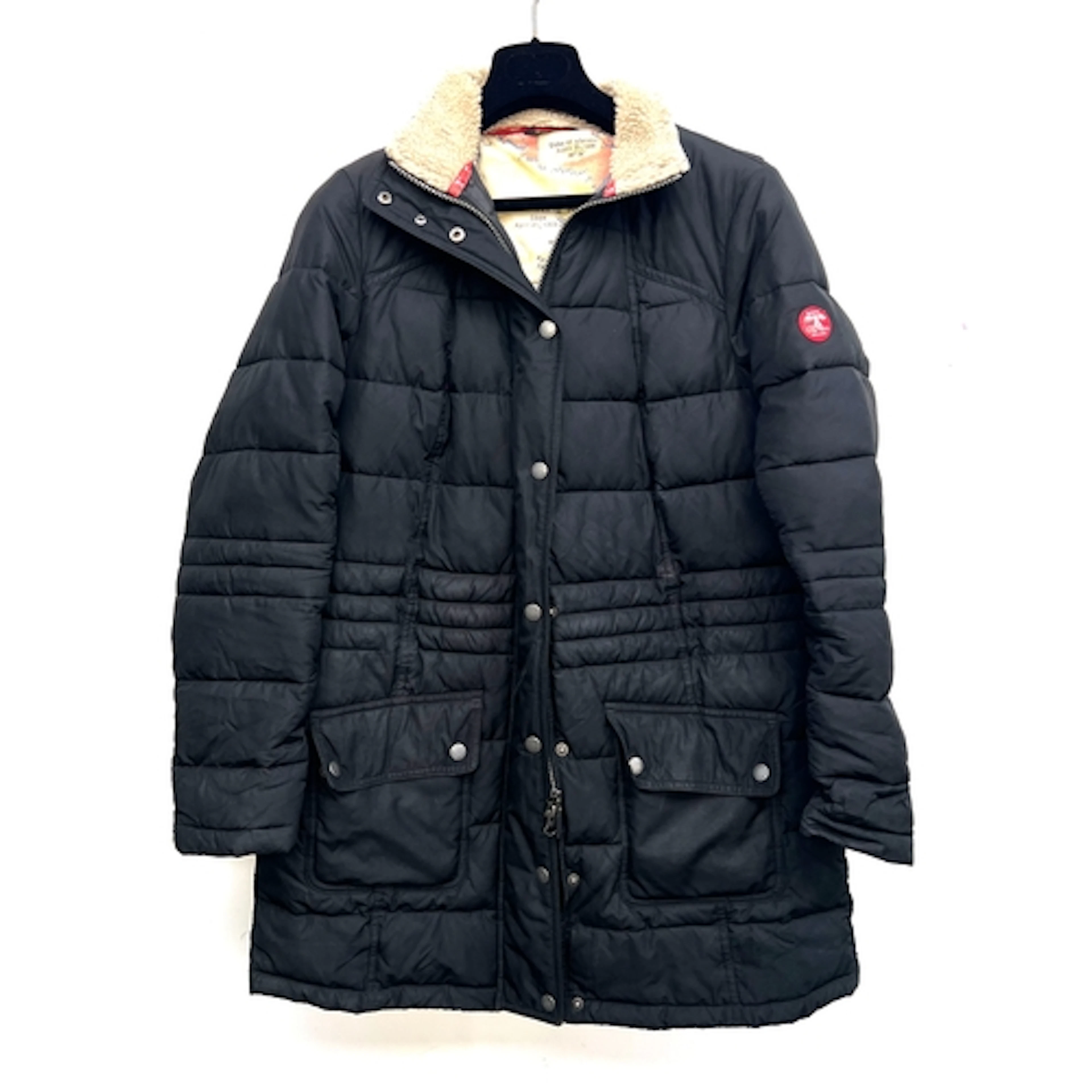 A Barbour Landry quilted coat with faux fur lined hood, size...