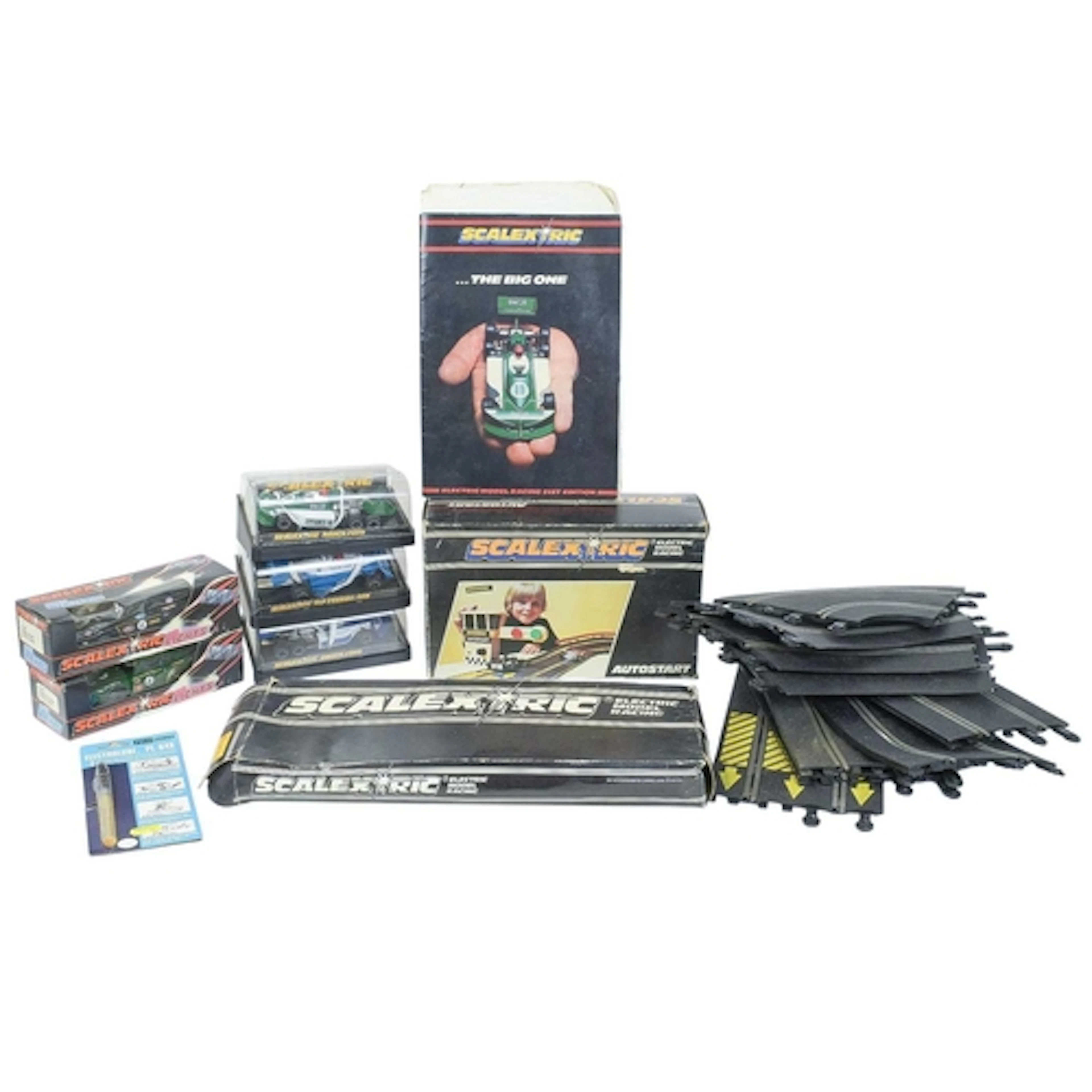 Scalextric including five boxed cars. Lot comprises: Three b...