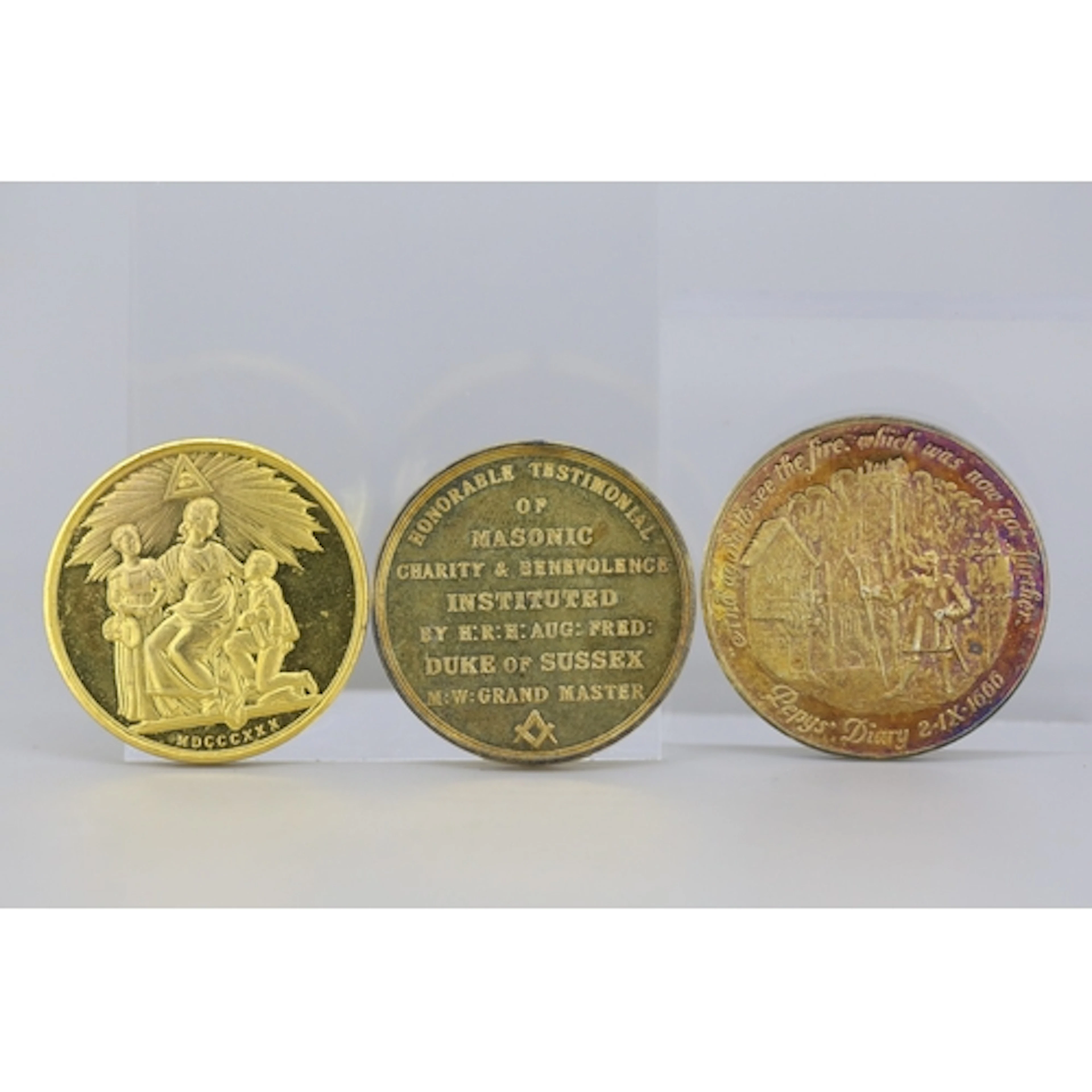 Three 22 Carat Gold Gilded Sterling Silver Commemorative Med...