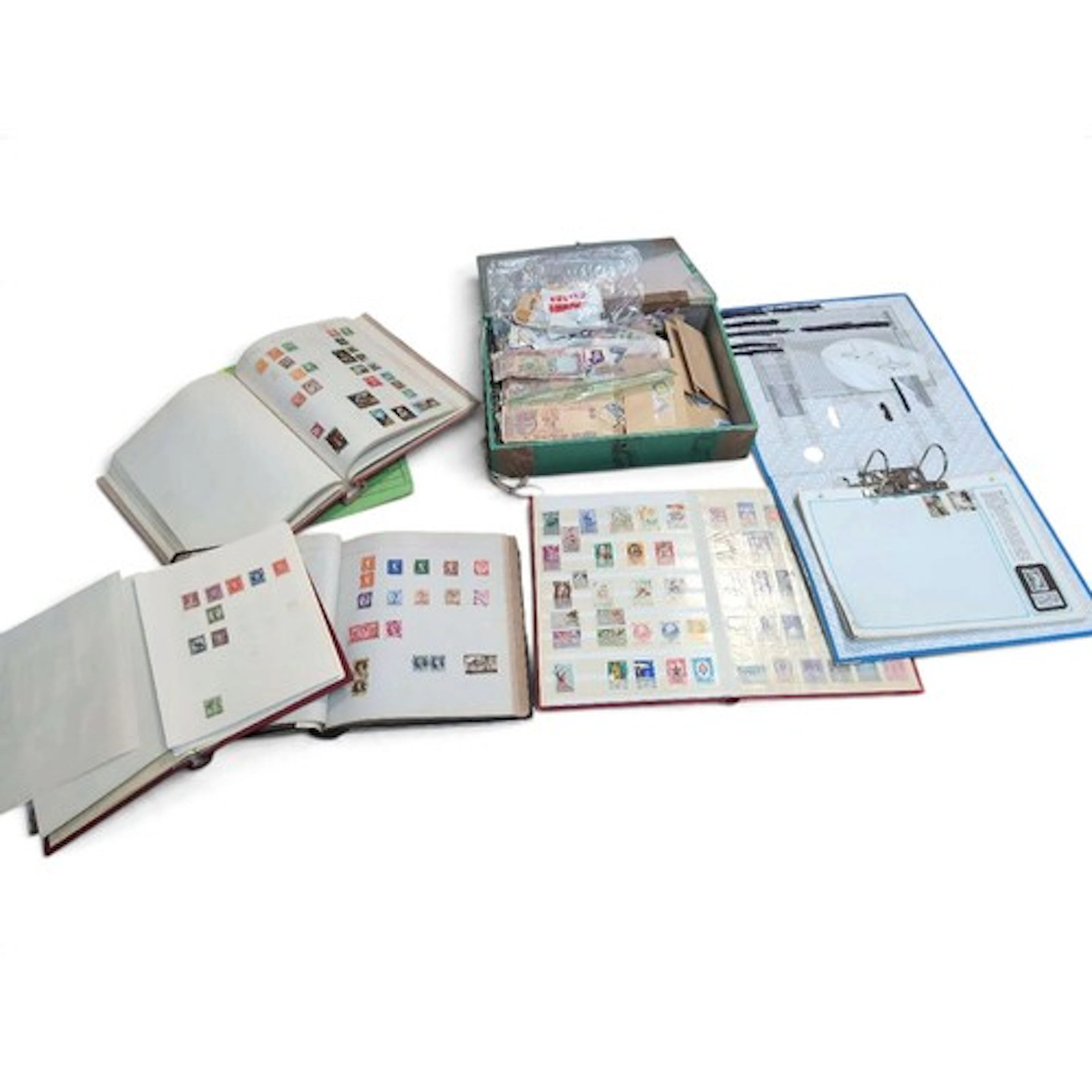 4 x albums, a file and a box of various GB and world stamps,...