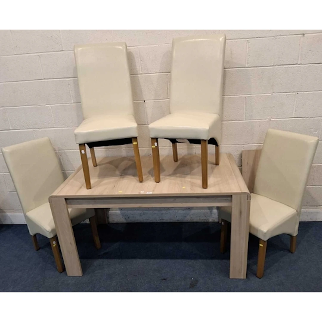 A MODERN EXTENDING DINING TABLE, with one additional leaf, a...
