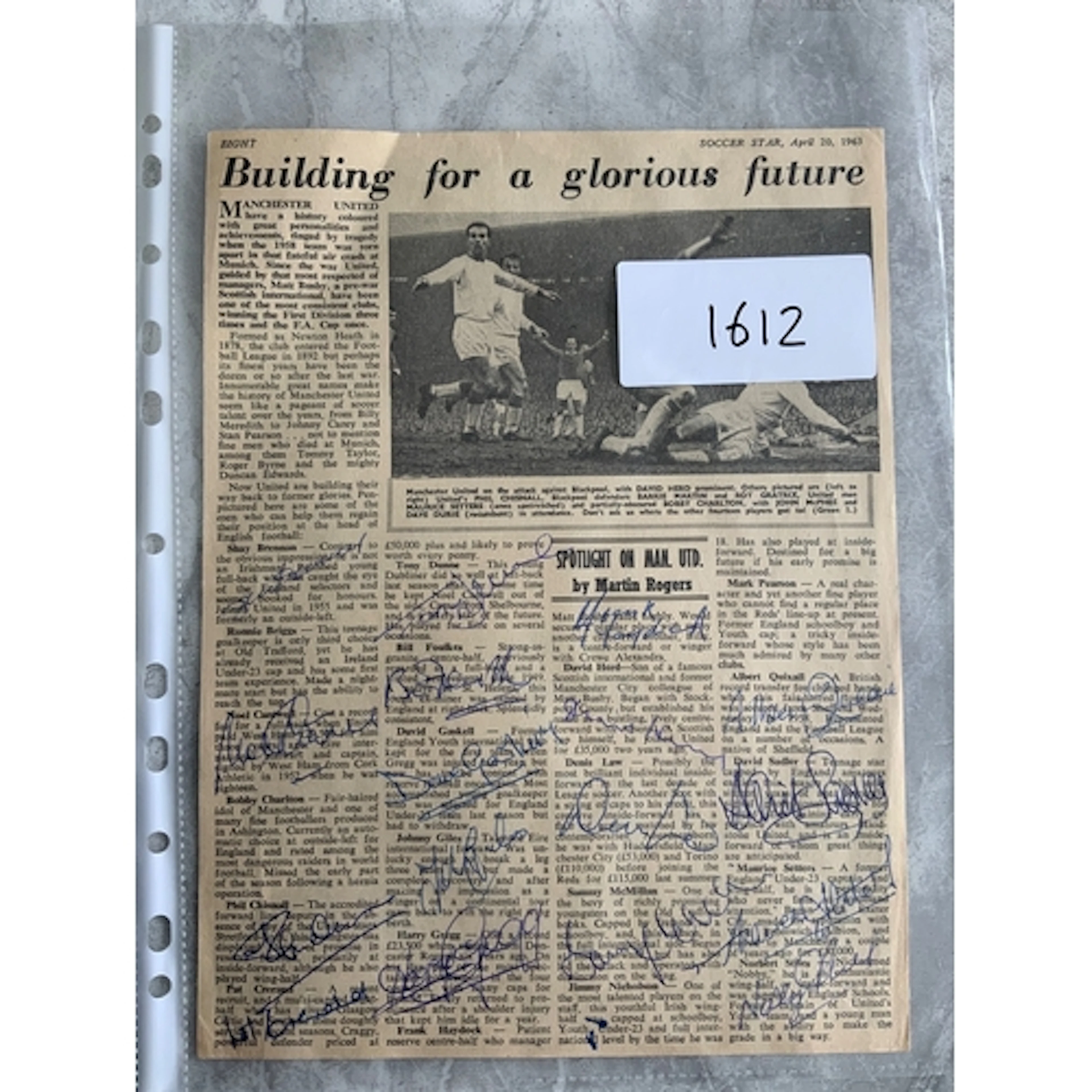 Manchester United 1963 Multi Signed Football Page: From Socc...