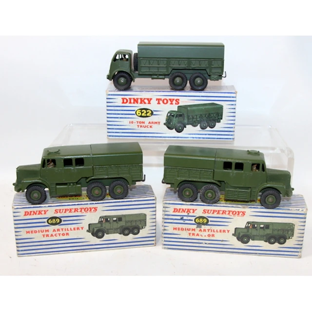Vintage Dinky die-cast 10-Ton Army Truck ref:622 c/w 2 x Me...
