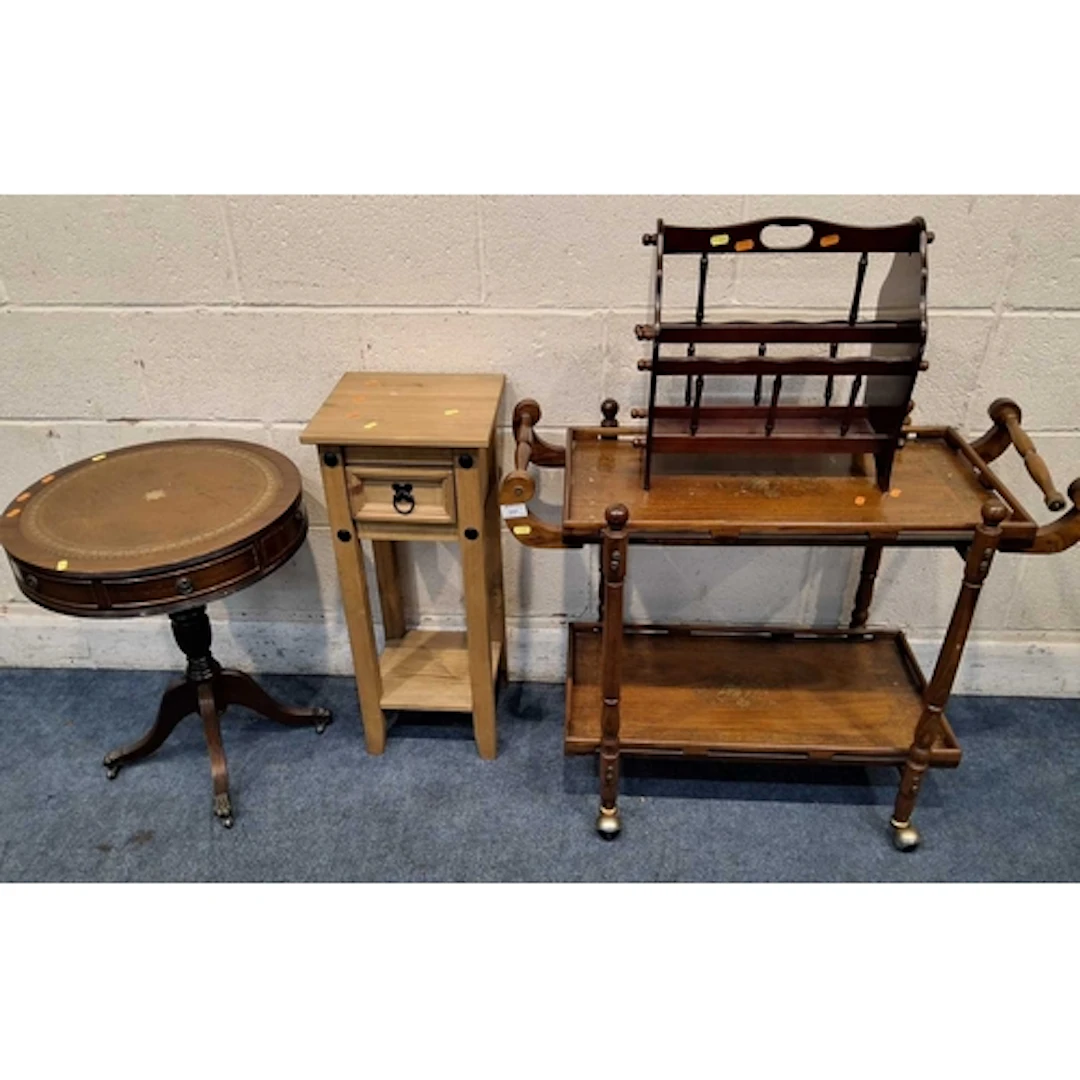 A HARDWOOD TWO TIER TROLLEY, with a handle to each end, and ...