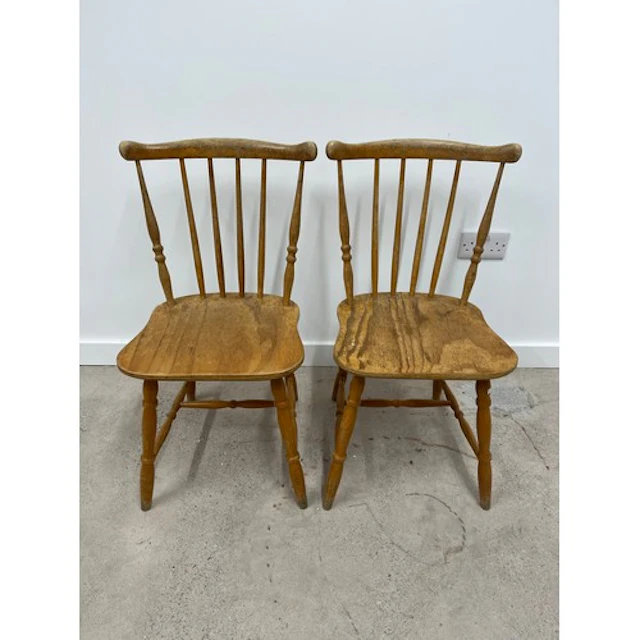 Pair of pine bar back kitchen chairs.