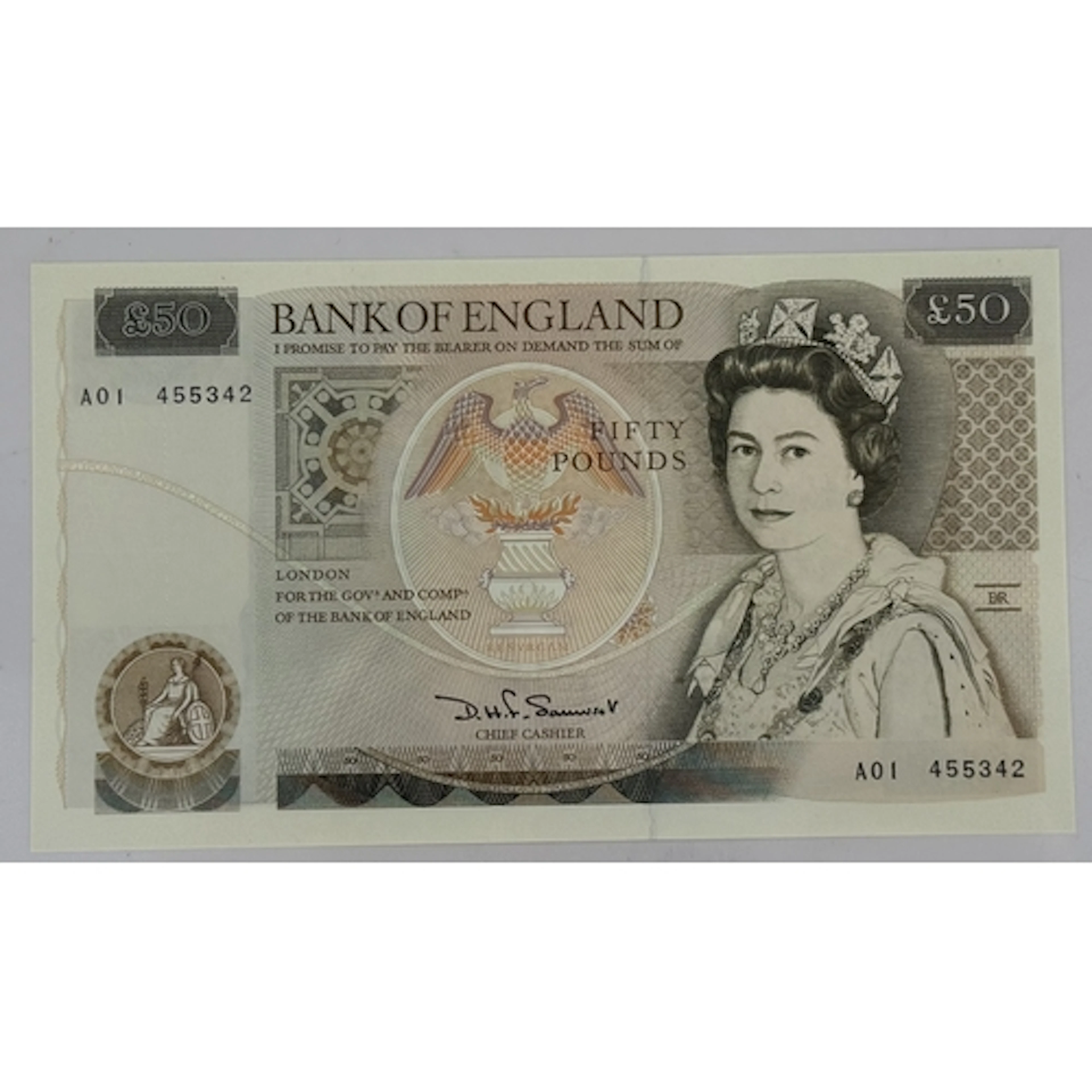 Banknotes: David H F Somerset, £50 note serial number A01 45...