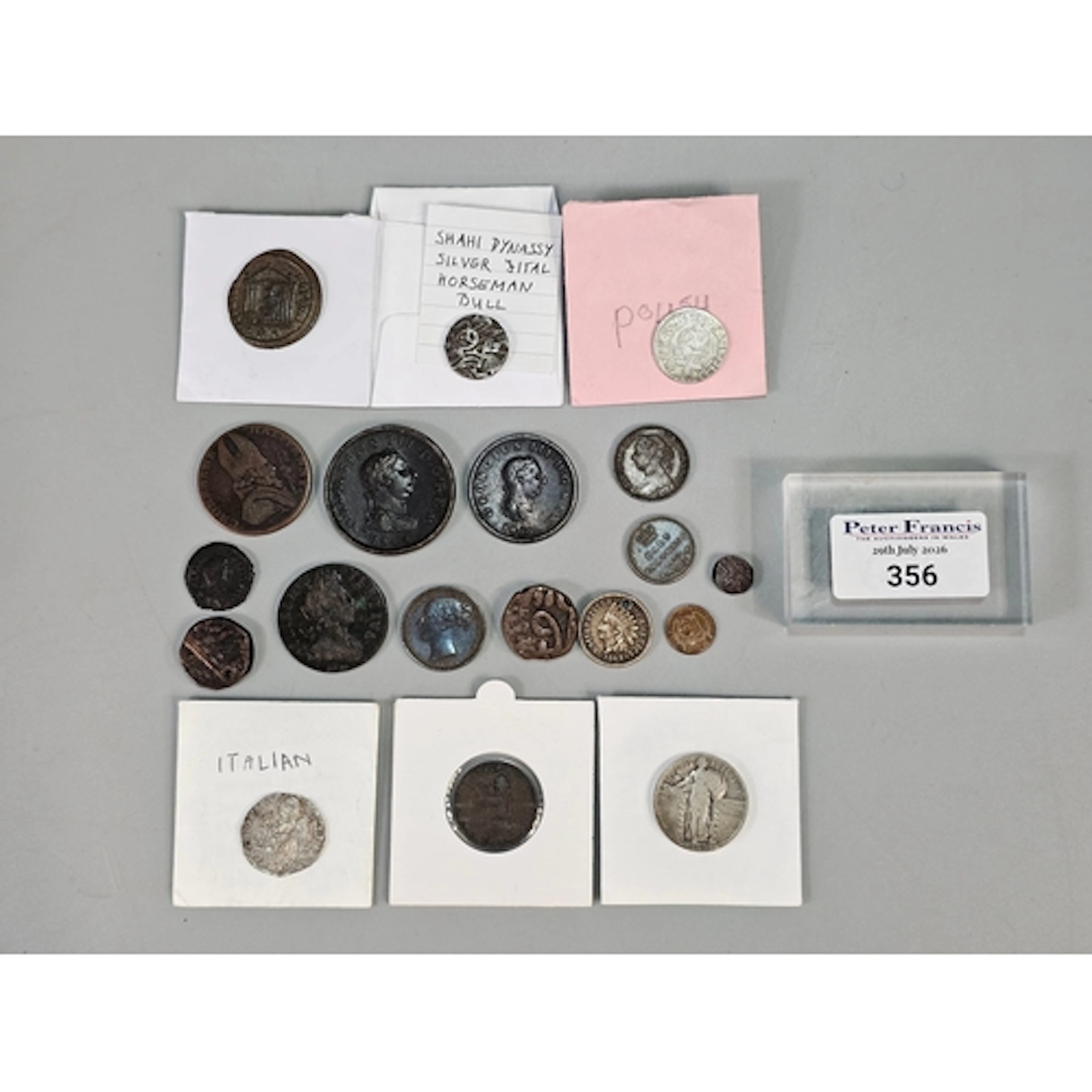 Collection of antique and ancient coins to include: European...