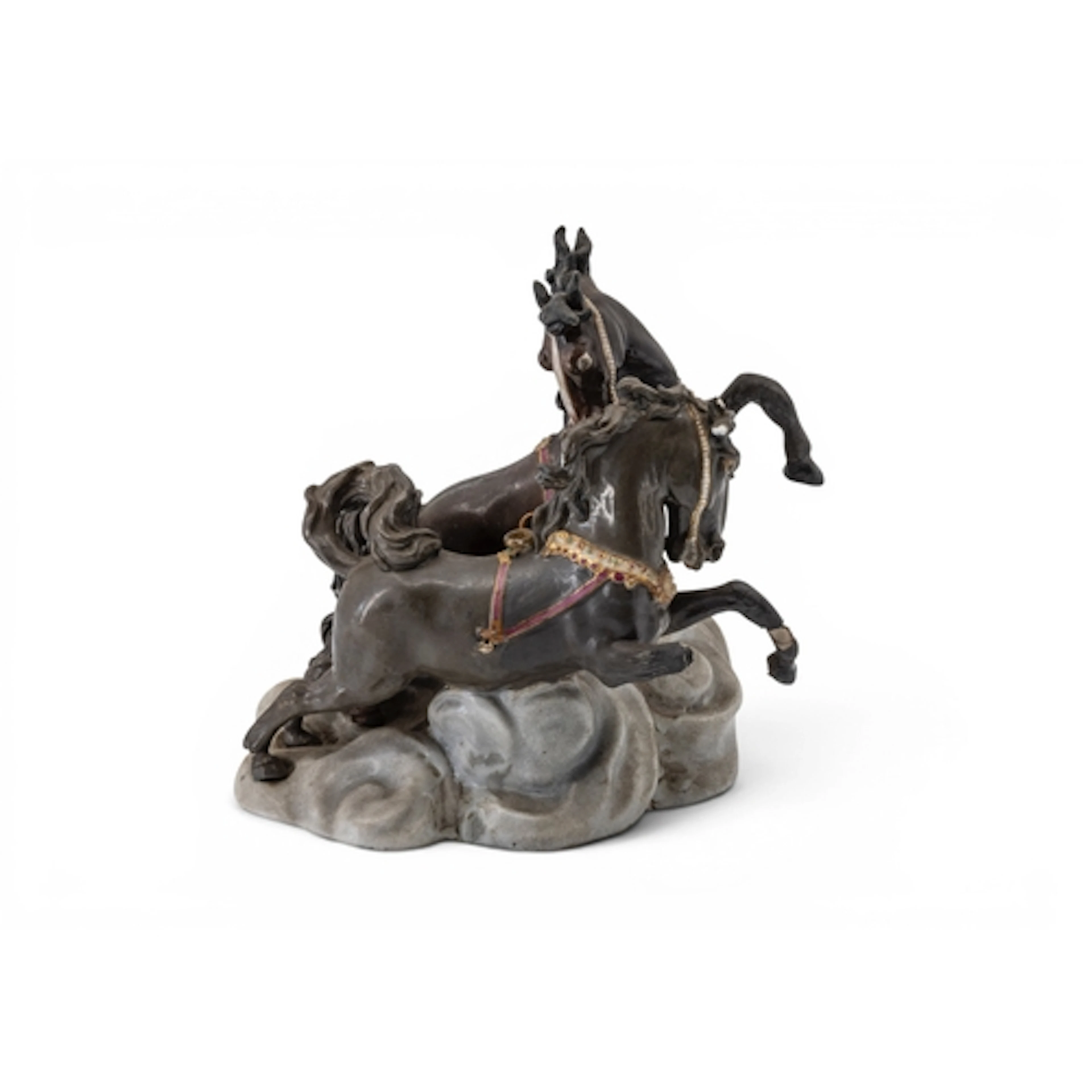 A MEISSEN PORCELAIN GROUP DEPICTING two horses on a 'cloud' ...