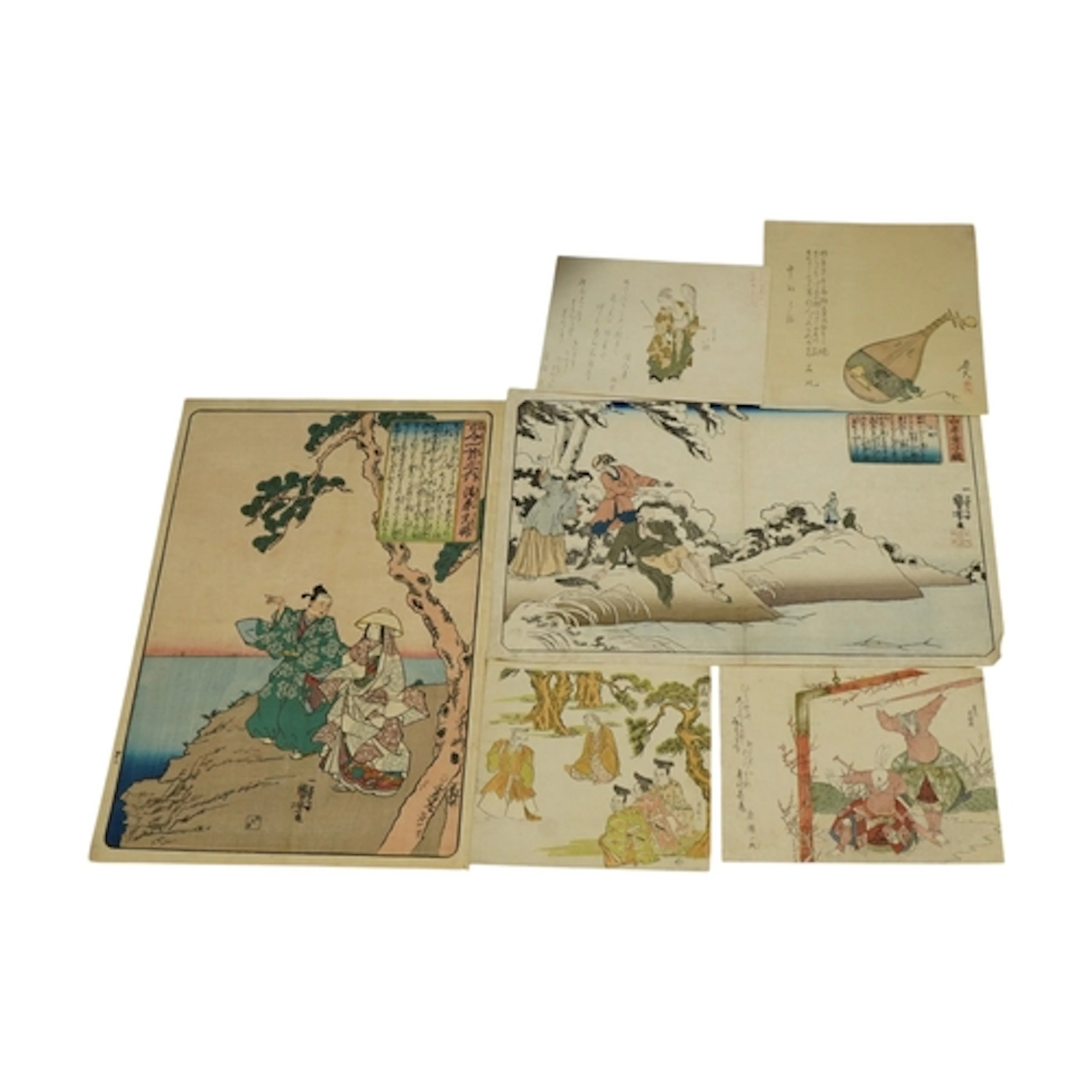 A group of six Japanese woodblock prints, Meiji period to in...