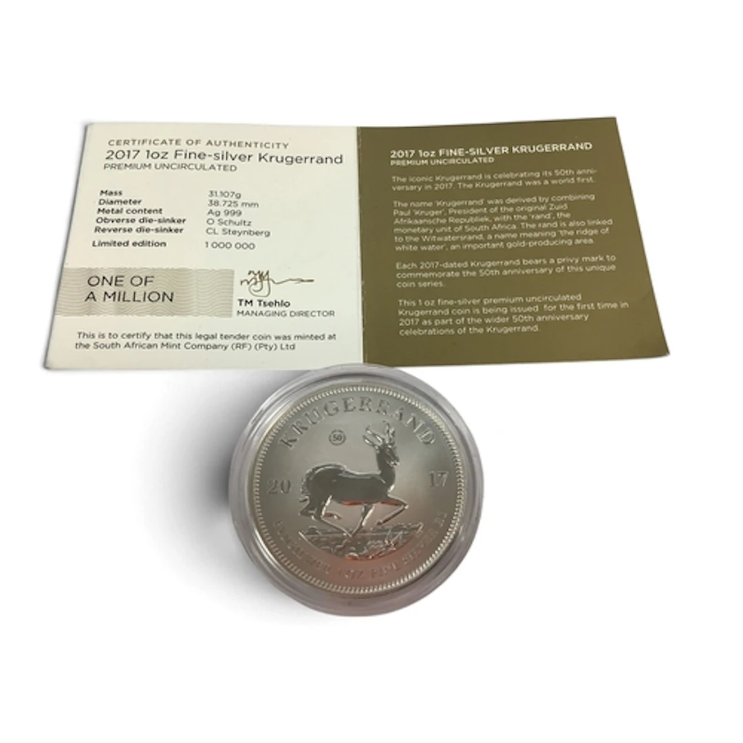 2017 South Africa Mint Fine Silver One Ounce Krugerrand, wit...