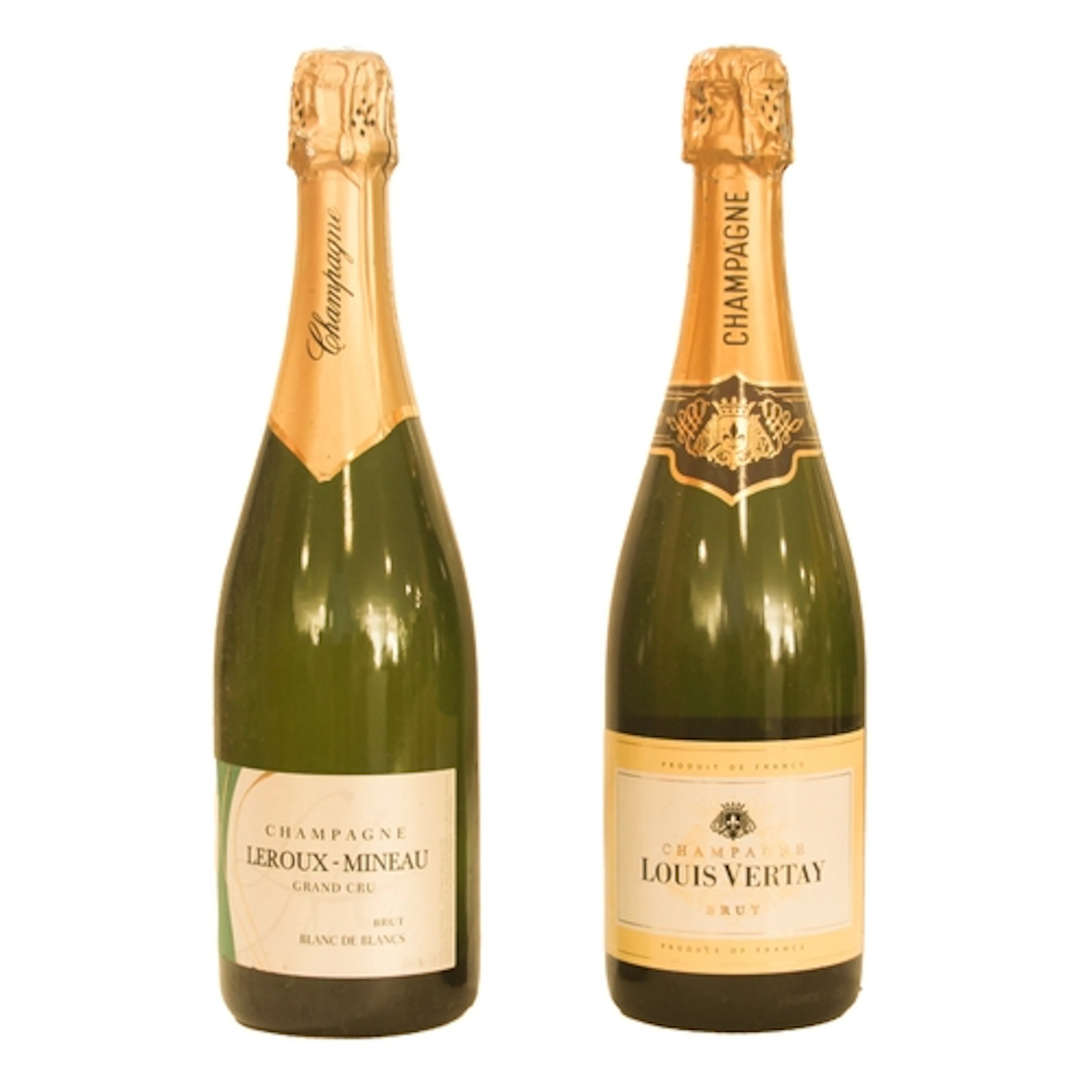 Two bottles of brut champagne - Leroux-Mineau grand cru and ...