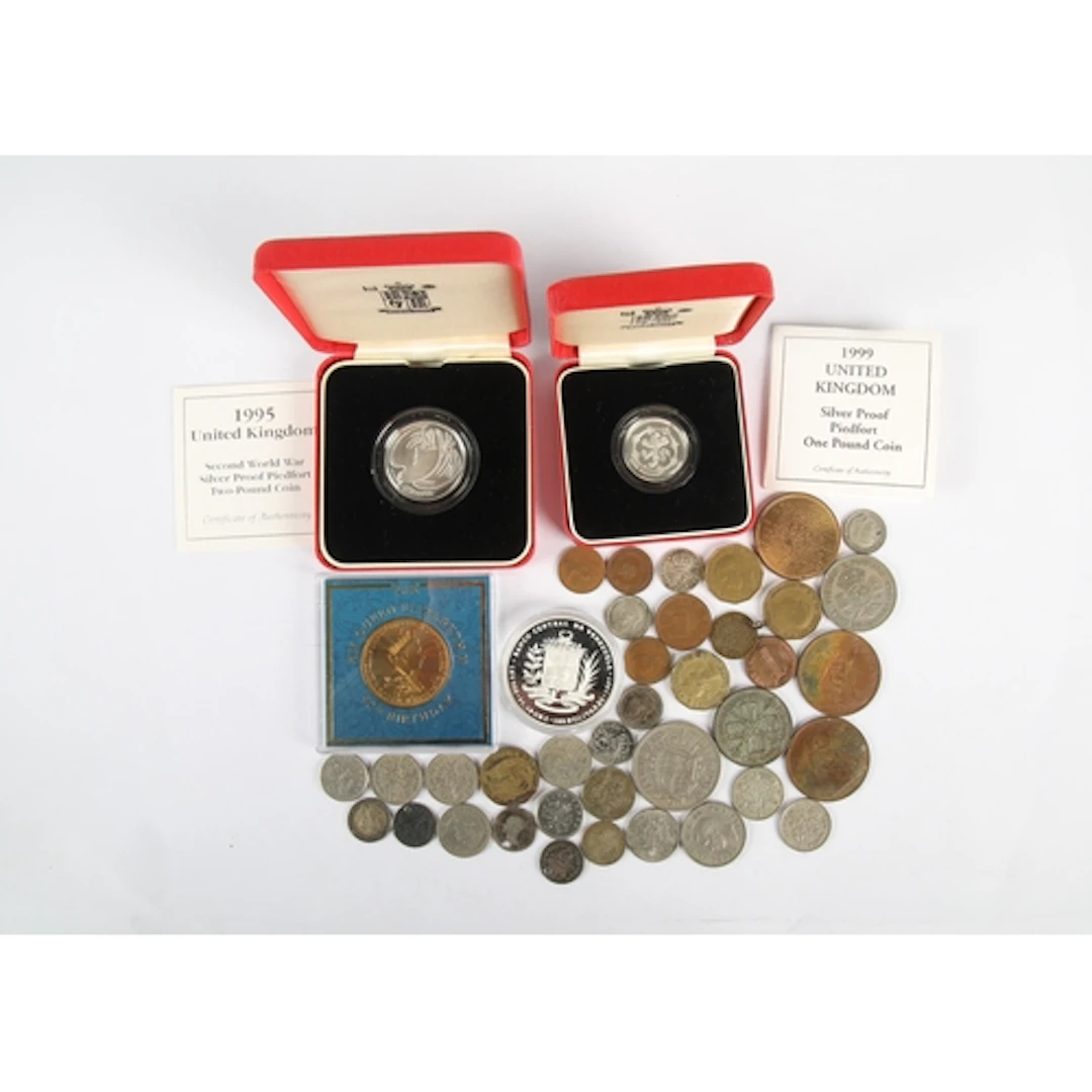 Collection of commemorative coins, three pence, six pence, e...