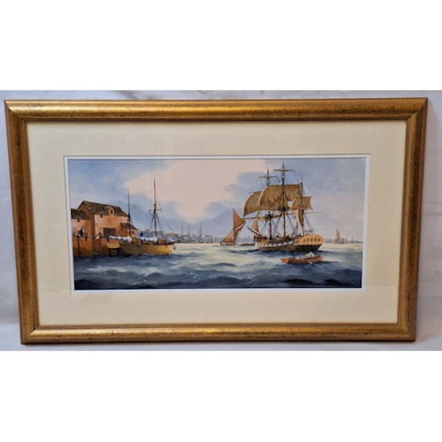 F/g Gouache/Acrylic on Board/Paper, maritime scene by Ken Ha...
