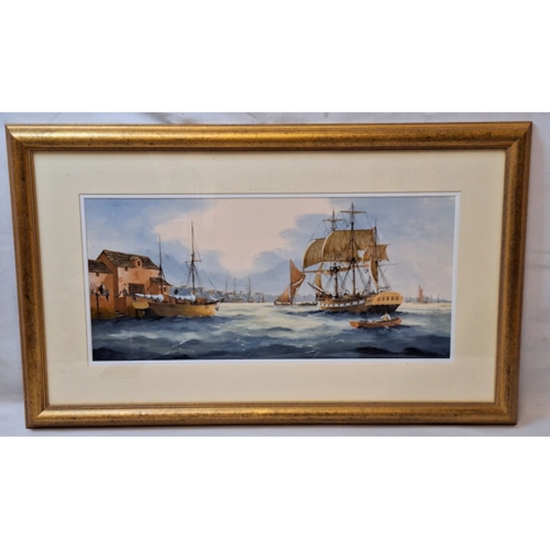 F/g Gouache/Acrylic on Board/Paper, maritime scene by Ken Ha...