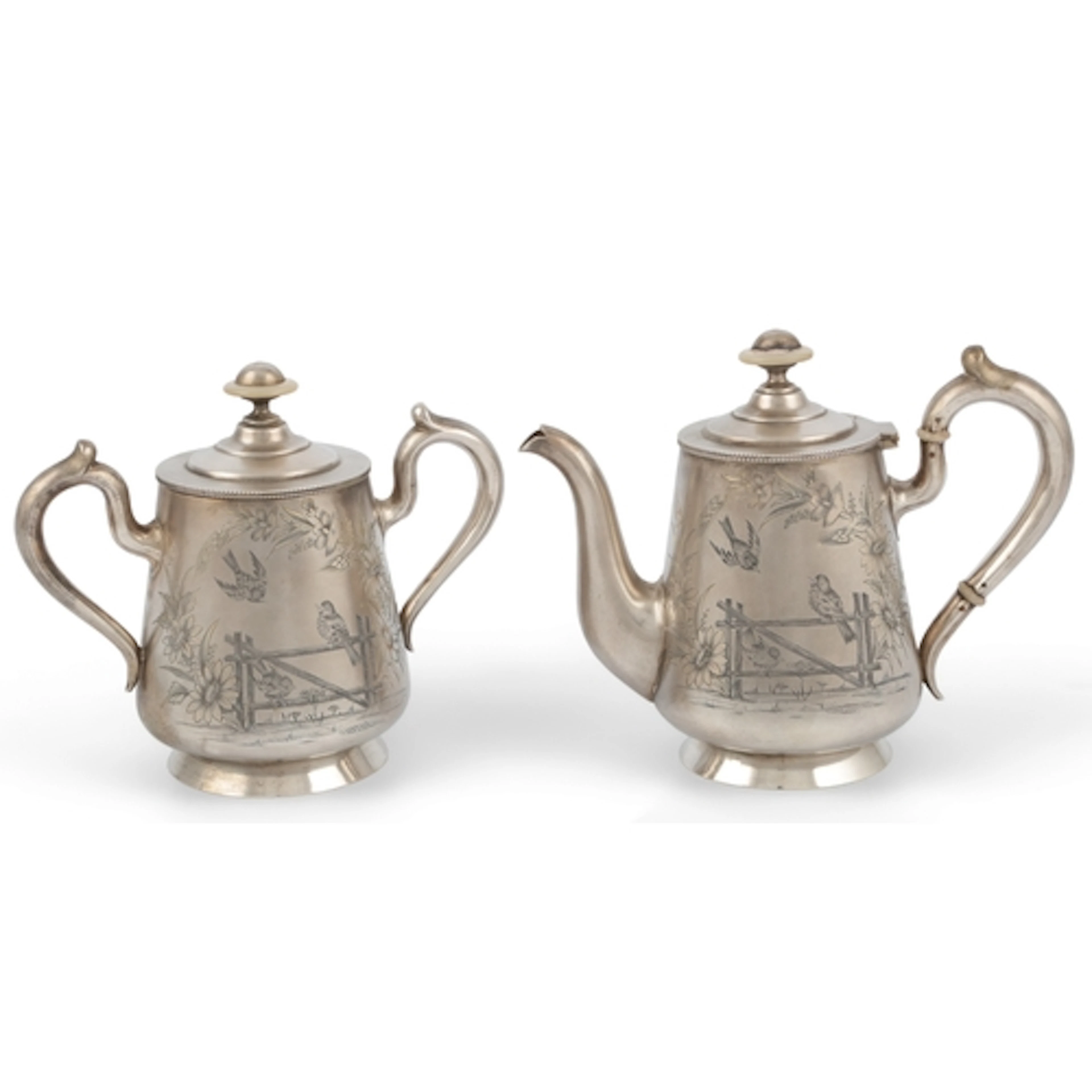 A Russian silver presentation silver teapot and matching sug...