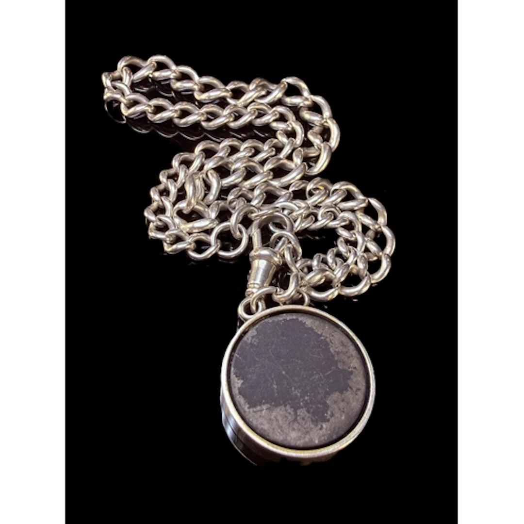 A white metal chain with hardstone fob, clasp stamped S.S, 4...