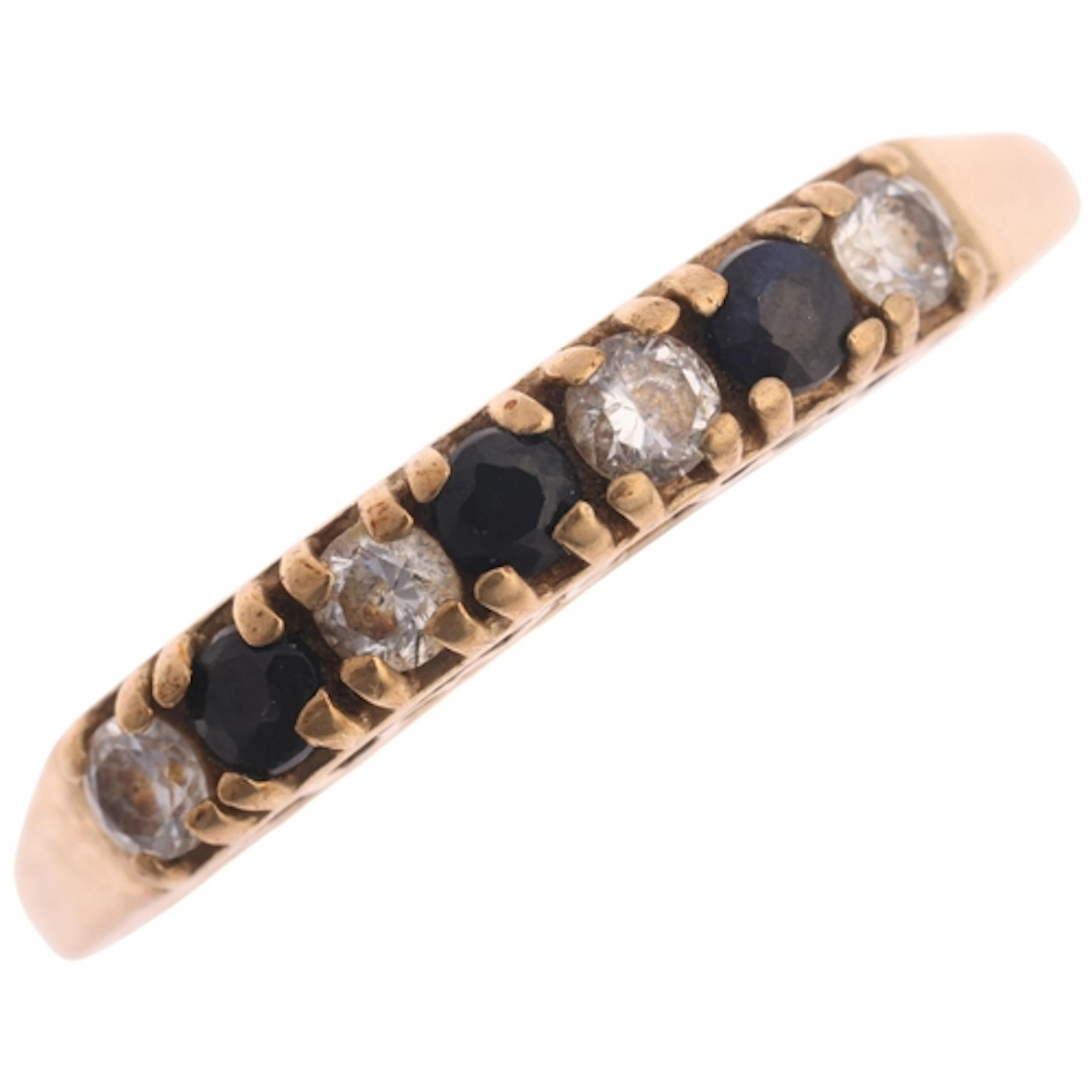 A 9ct gold seven stone sapphire and cubic zirconia ring, wit...
