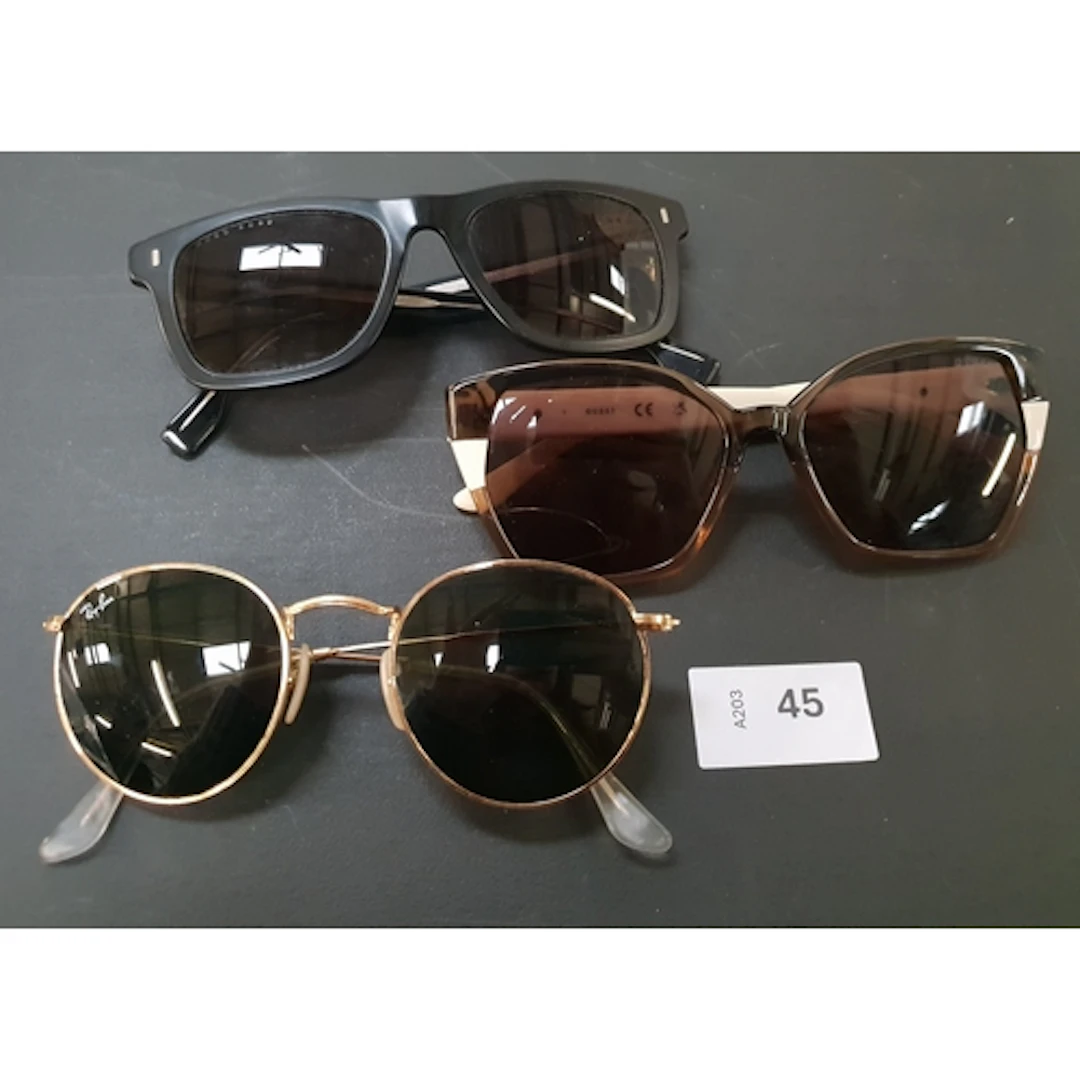 THREE PAIRS OF SUNGLASSES INC. GUESS GU7912, HUGO BOSS, RAY ...