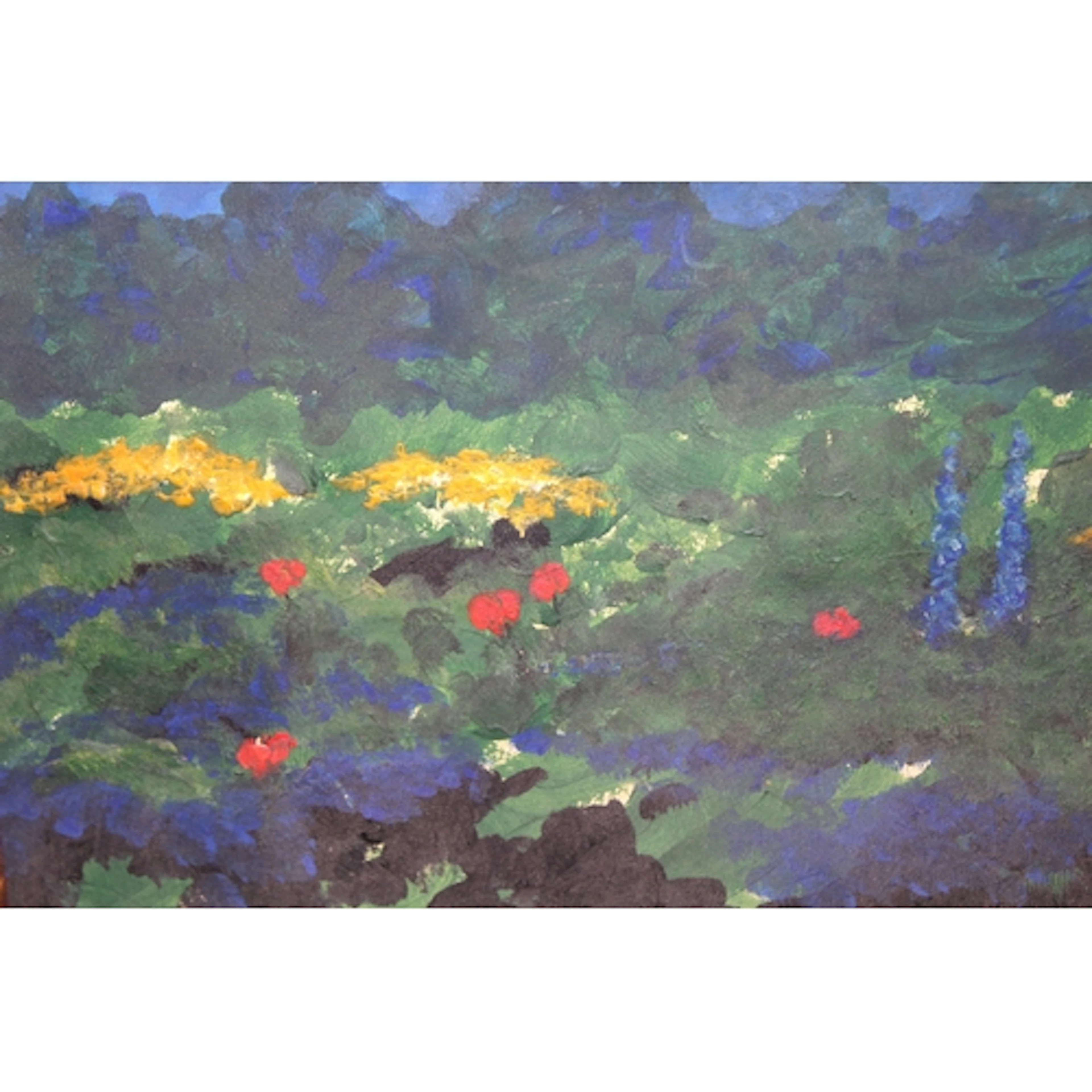Impressionist style oil painting, view across a field of flo...