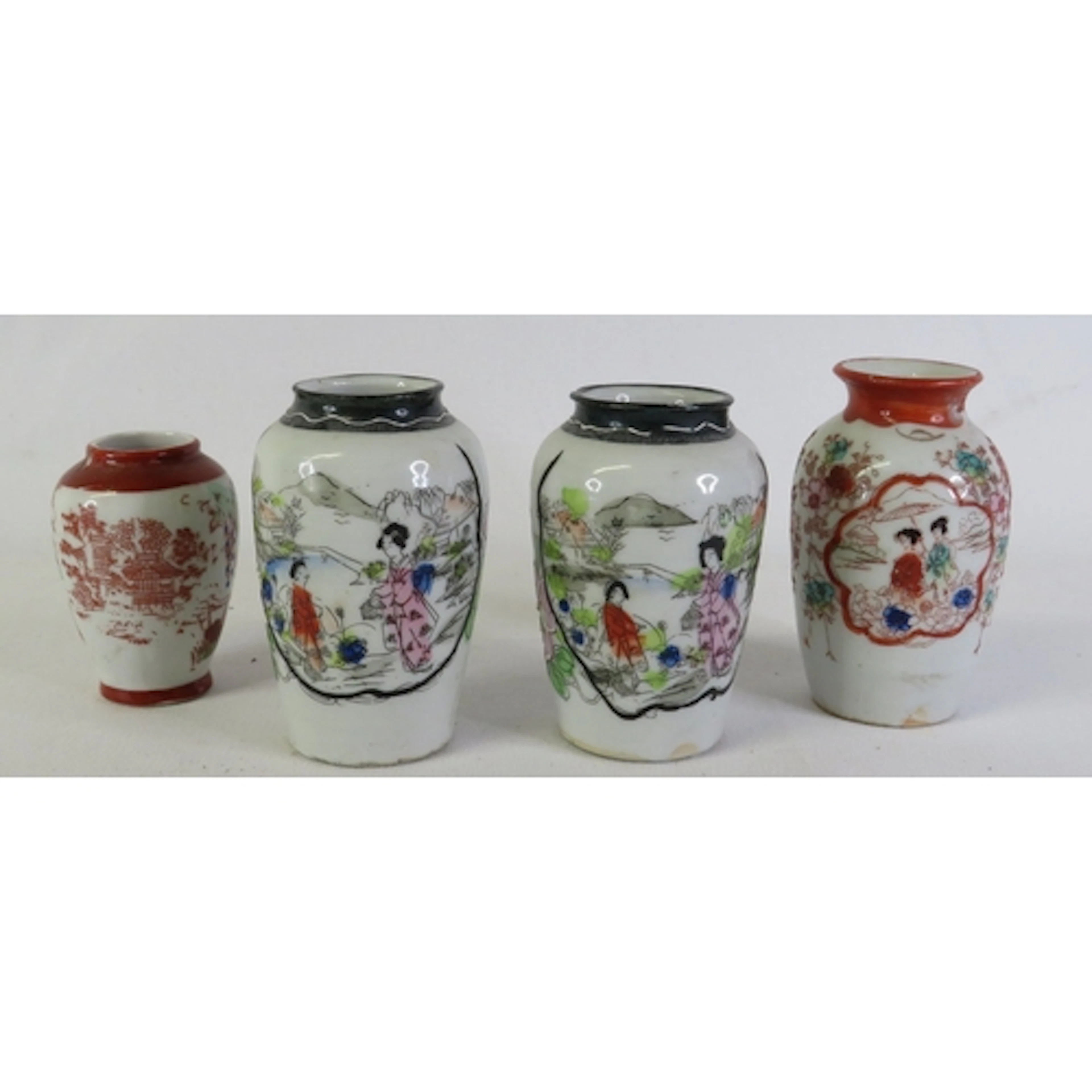 4 Small Japanese Porcelain Vases decorated with various figu...