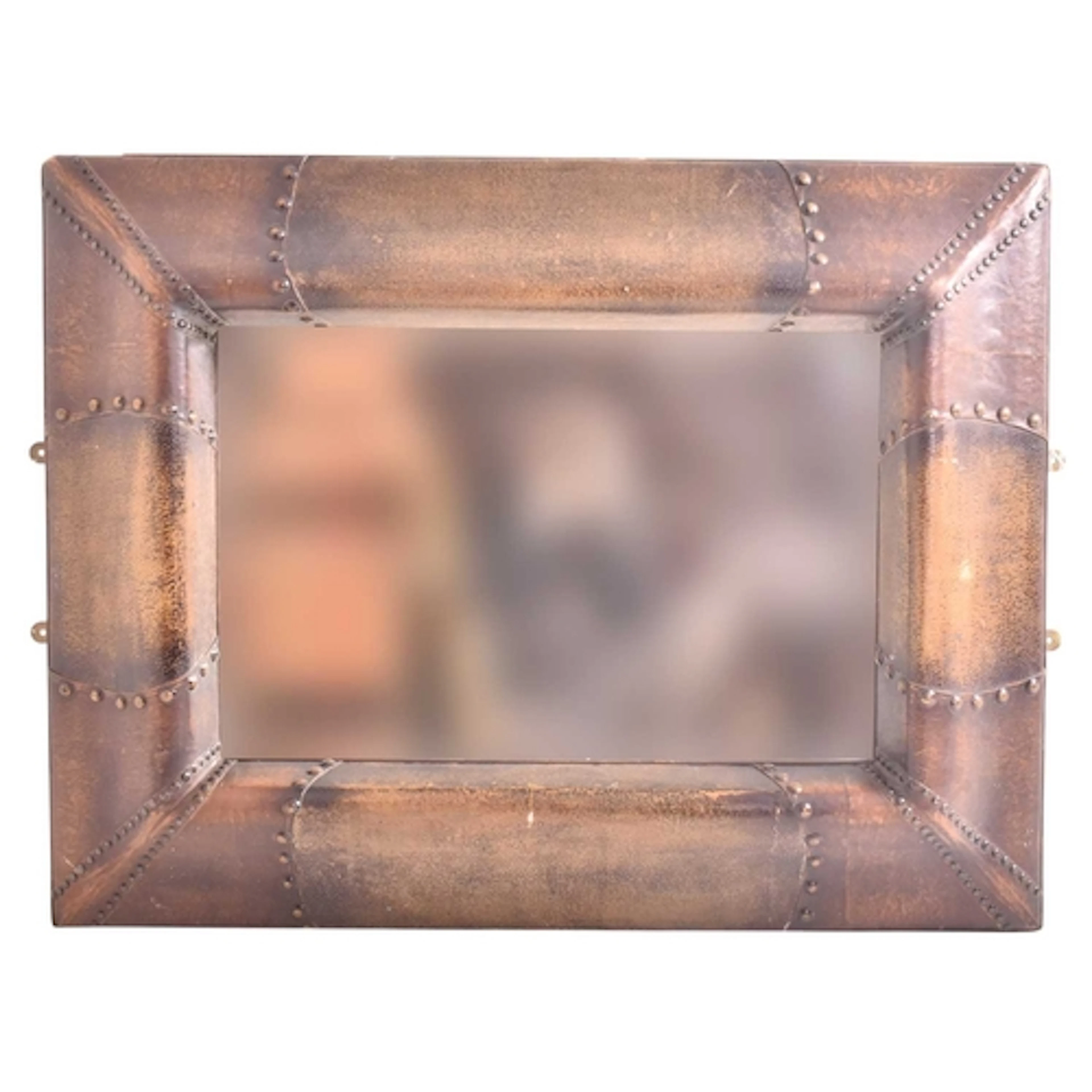 A large modern designer leather-framed mirror. The mirror ha...