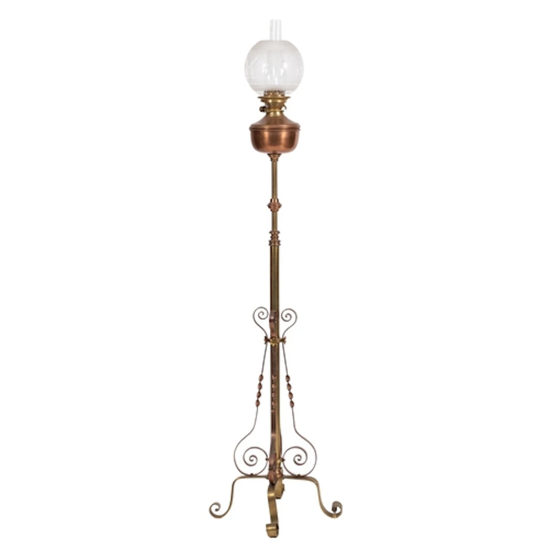 A Victorian brass and copper mounted standard lamp, late 19t...
