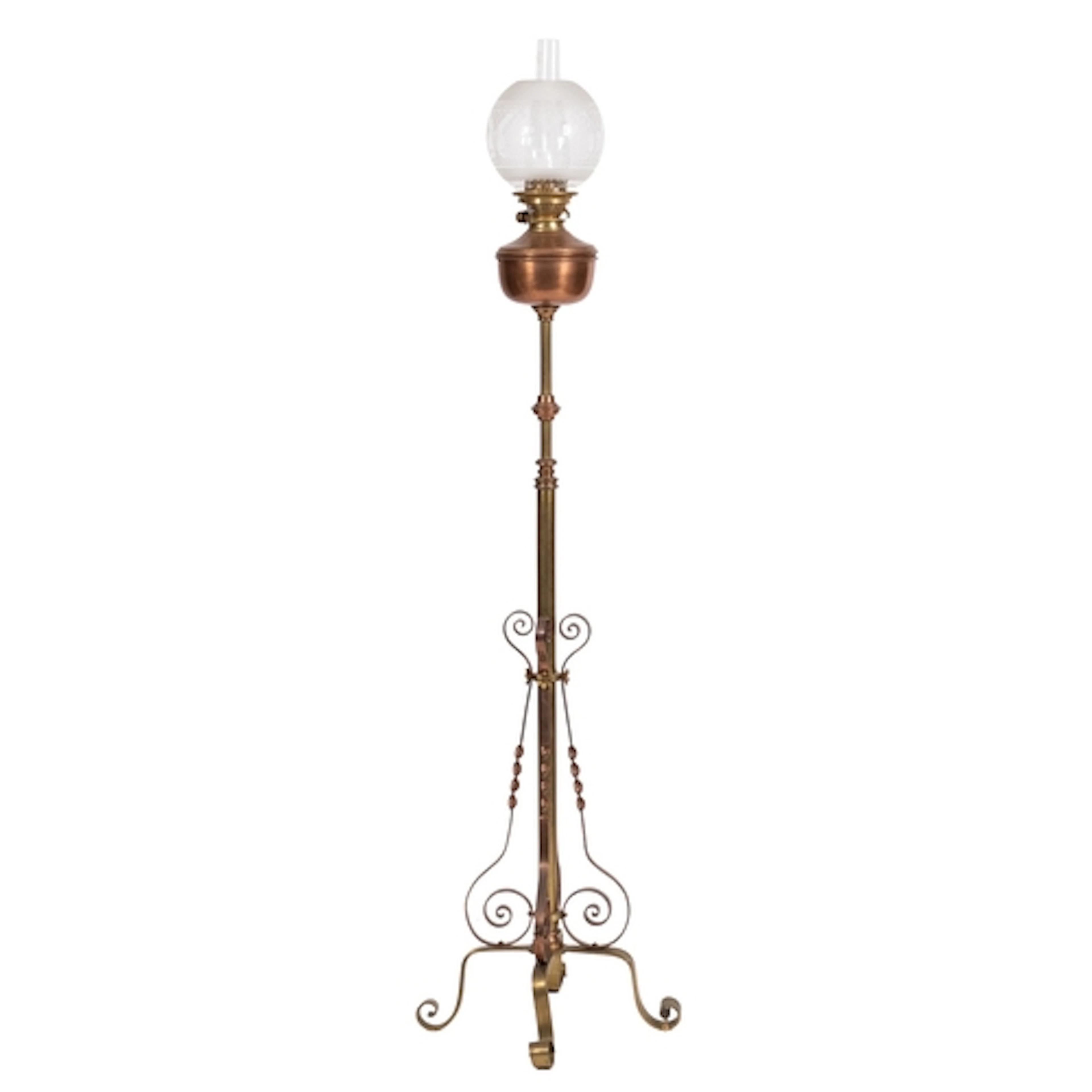 A Victorian brass and copper mounted standard lamp, late 19t...