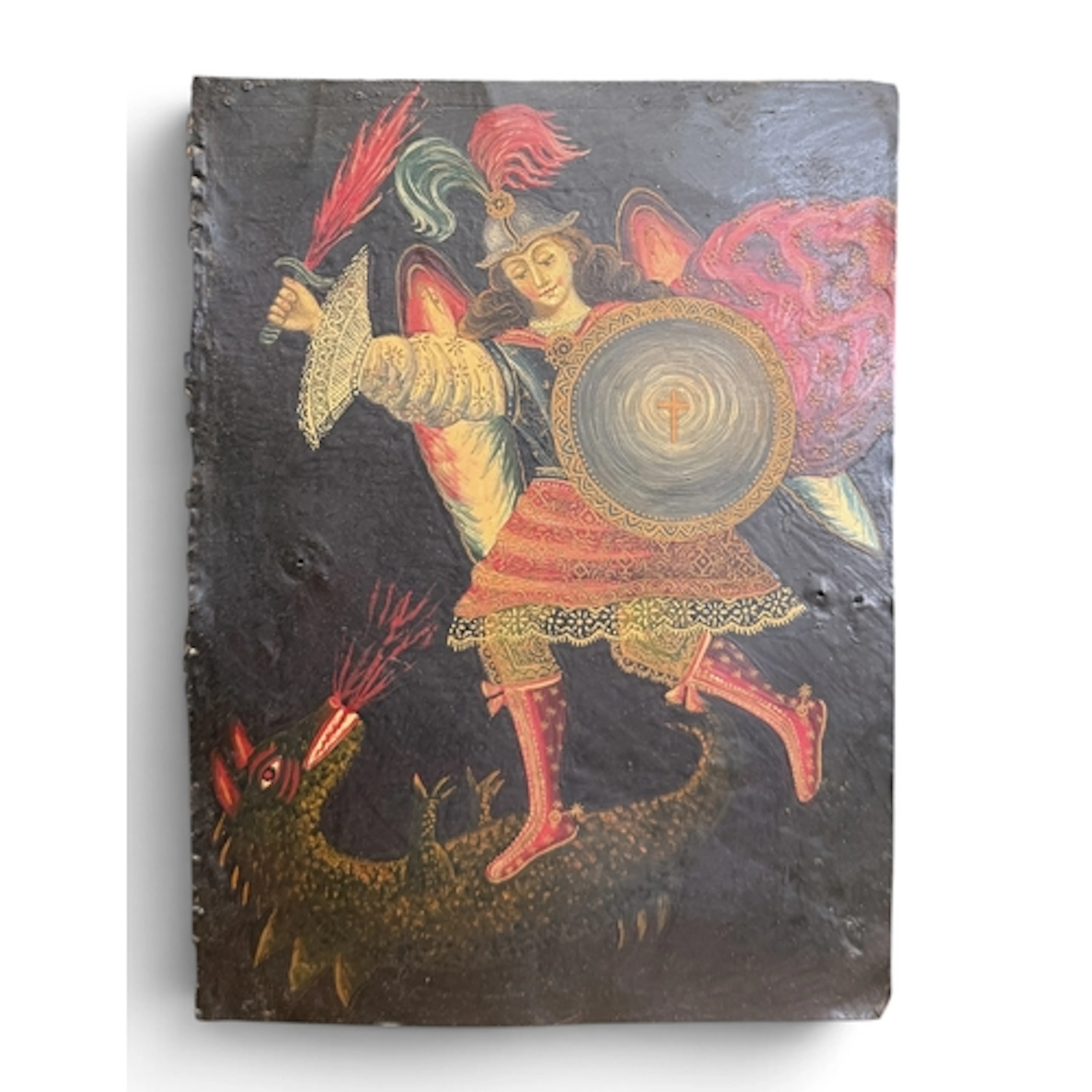 CUZCO SCHOOL, 20TH CENTURY, A NOBLEMAN SLAYING A DRAGON Goua...