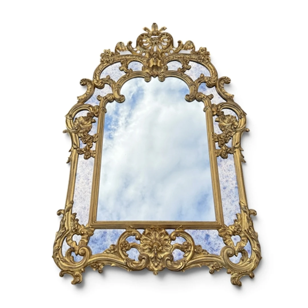 A REPRODUCTION GILTWOOD FRAME MARGINAL WALL MIRROR, IN 18TH ...