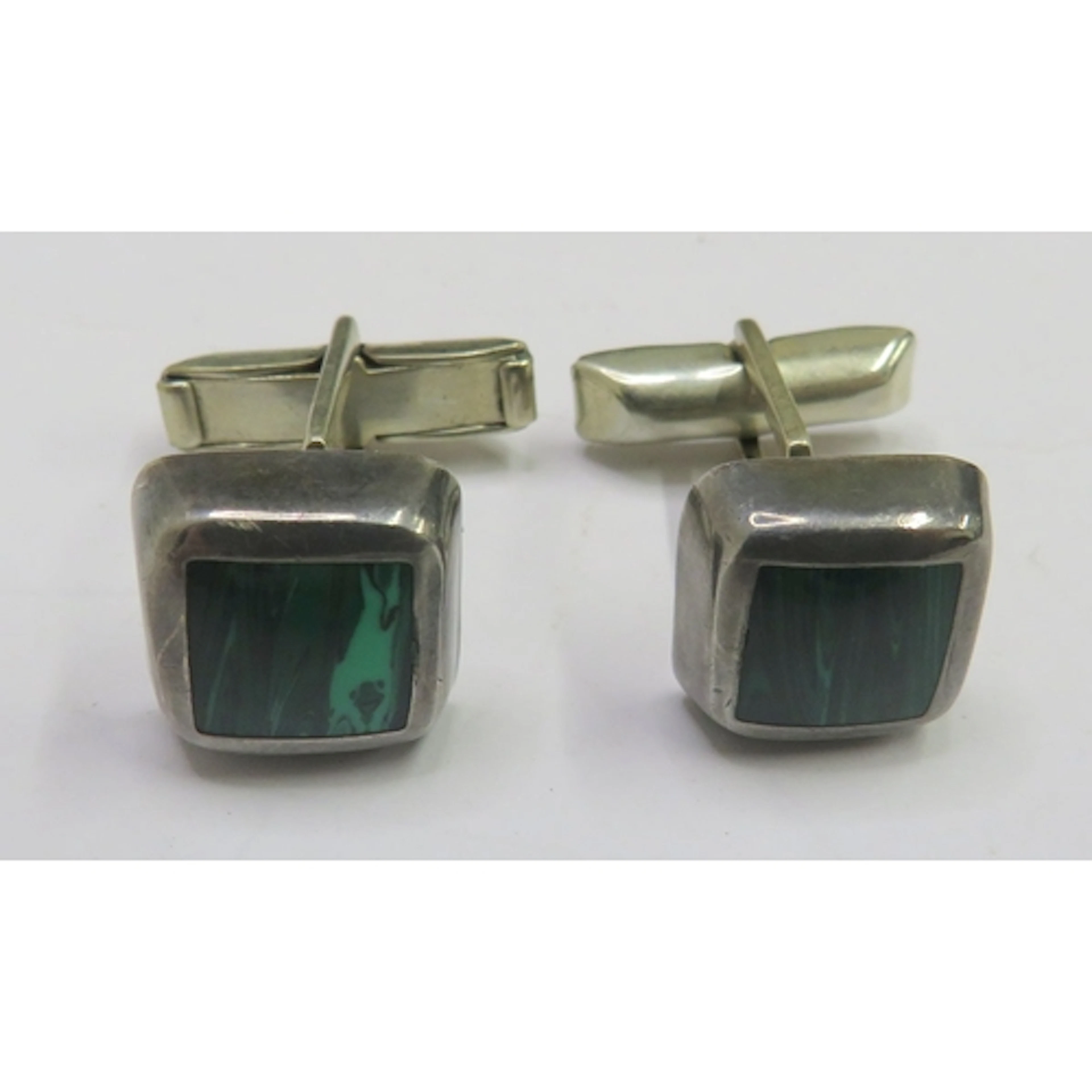 Pair Silver Mounted Malachite Flip Over Cufflinks (LD1)