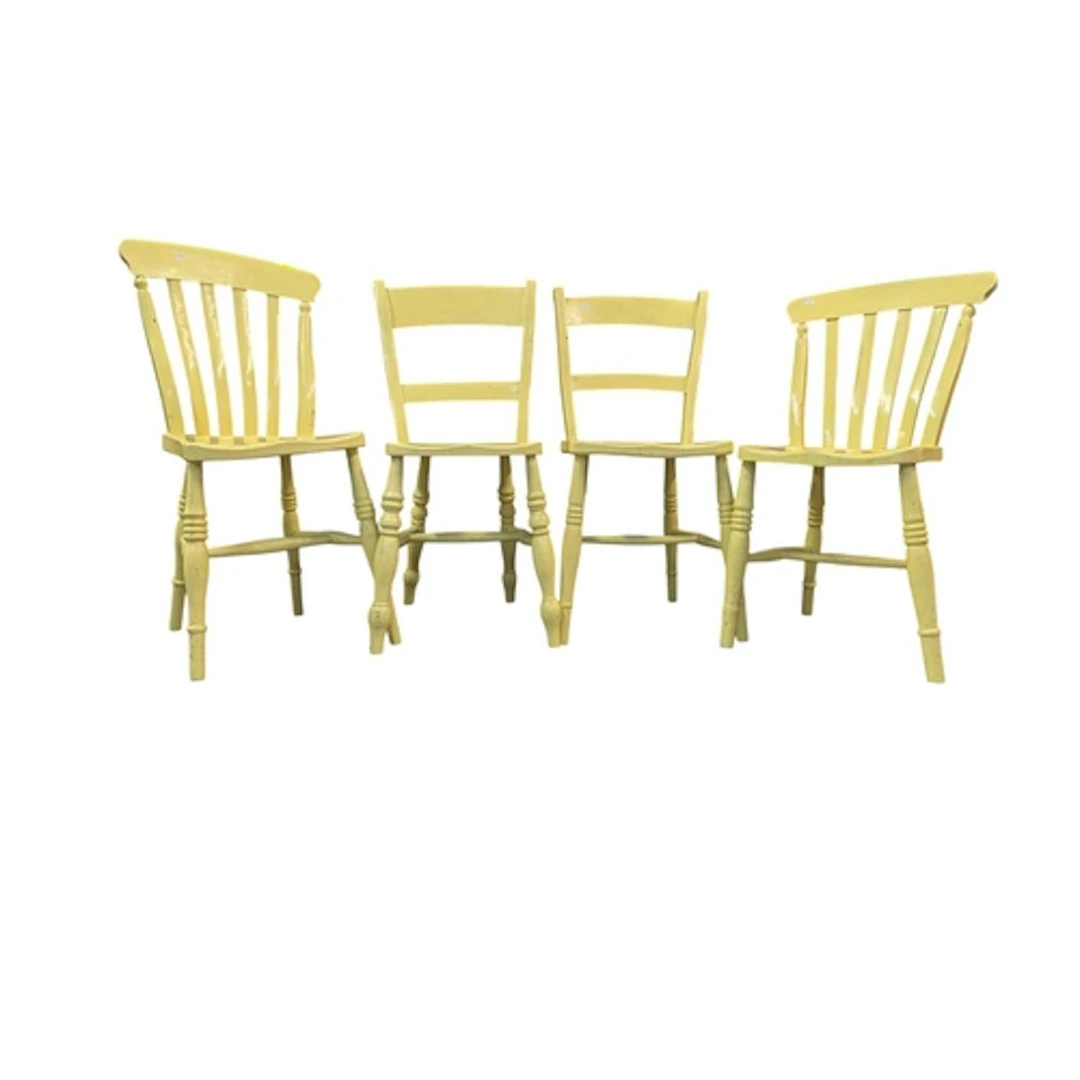Four 19th century Victorian painted farmhouse ash and elm di...