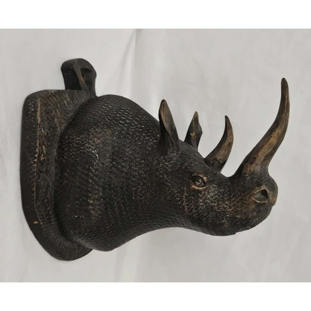 Vintage Carved Wooden Rhinoceros Wall Hanging approx. 22cm H