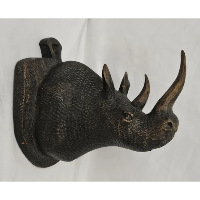 Vintage Carved Wooden Rhinoceros Wall Hanging approx. 22cm H
